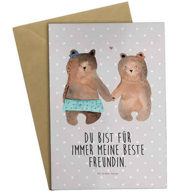 Mr. & Mrs. Panda Grußkarte Bär Freundin - Grau Pastell - Geschenk, Grußkarte, Teddybär, Geburtst, Einzigartige Motive