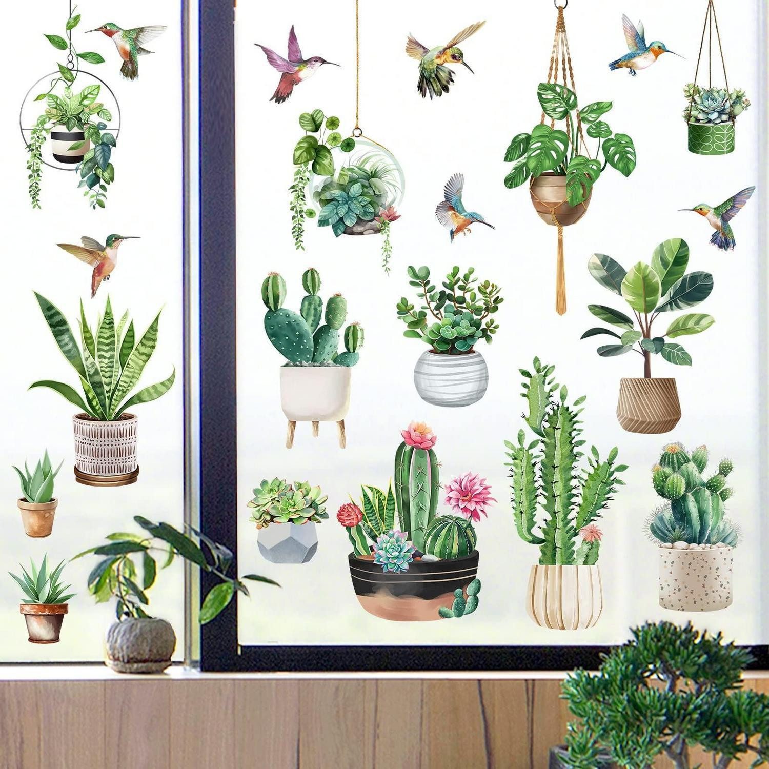 LuxusKollektion Fensterbild Fensterbilder Blätter Frühling Deko 9er Set