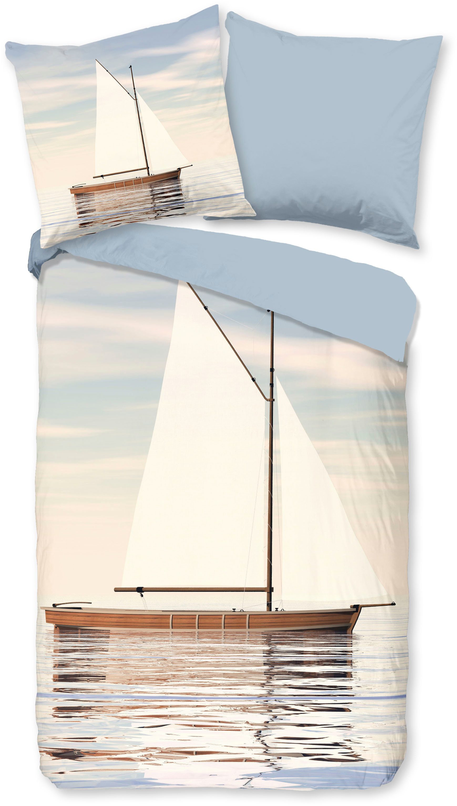 good morning Wendebettwäsche Merii, Renforcé, 2 teilig, 100% Baumwolle, Renforcé, Reißverschluss, Wendeoptik, Kutter, Boot
