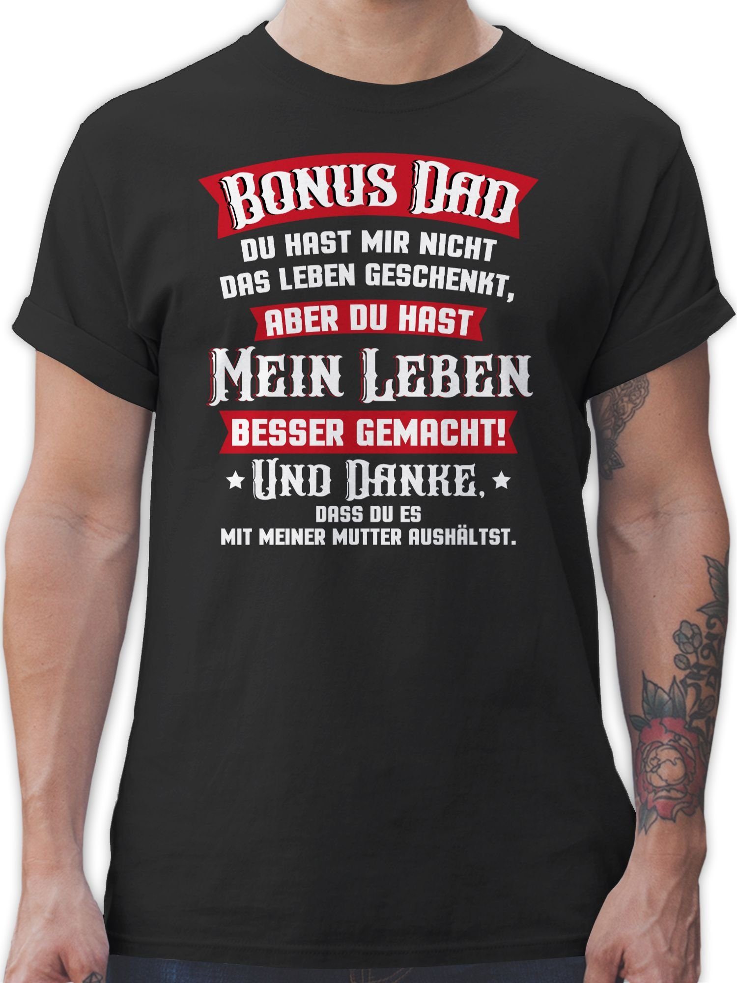 Shirtracer T-Shirt Bonus Dad - rot/weiß Vatertag Geschenk für Papa 01 Schwarz