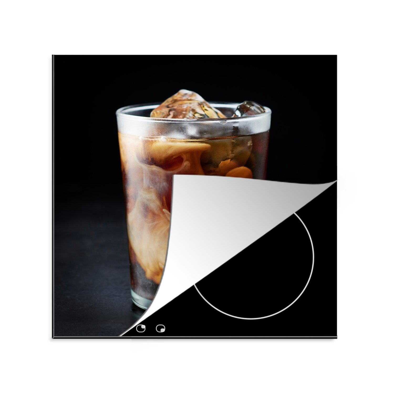 MuchoWow Herdblende-/Abdeckplatte Eine Explosion in einer Tasse Eiskaffee auf schwarzem Hintergrund, Vinyl, (1 tlg), 78x78 cm, Ceranfeldabdeckung, Arbeitsplatte für küche