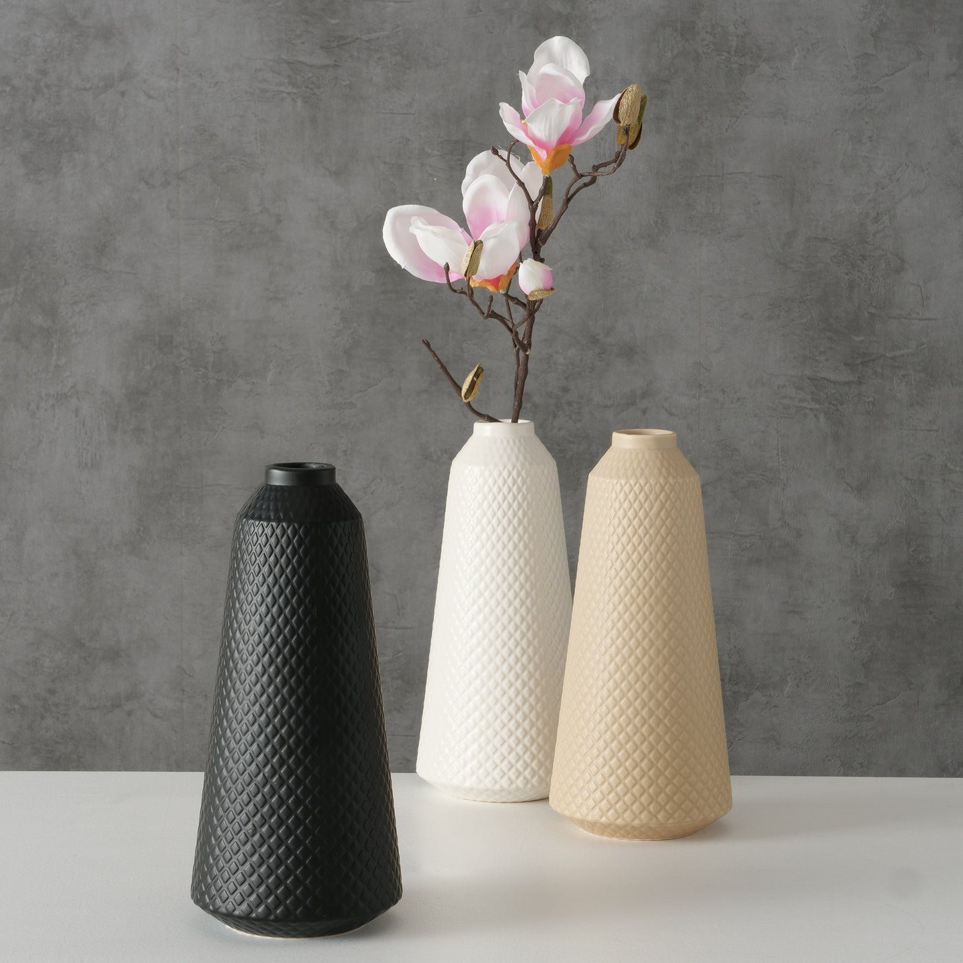 beige/schwarz/weiß, Dekovase Keramik Vase 3er Set (3 aus BOLTZE (Dolomit) "Monrovia St) in "