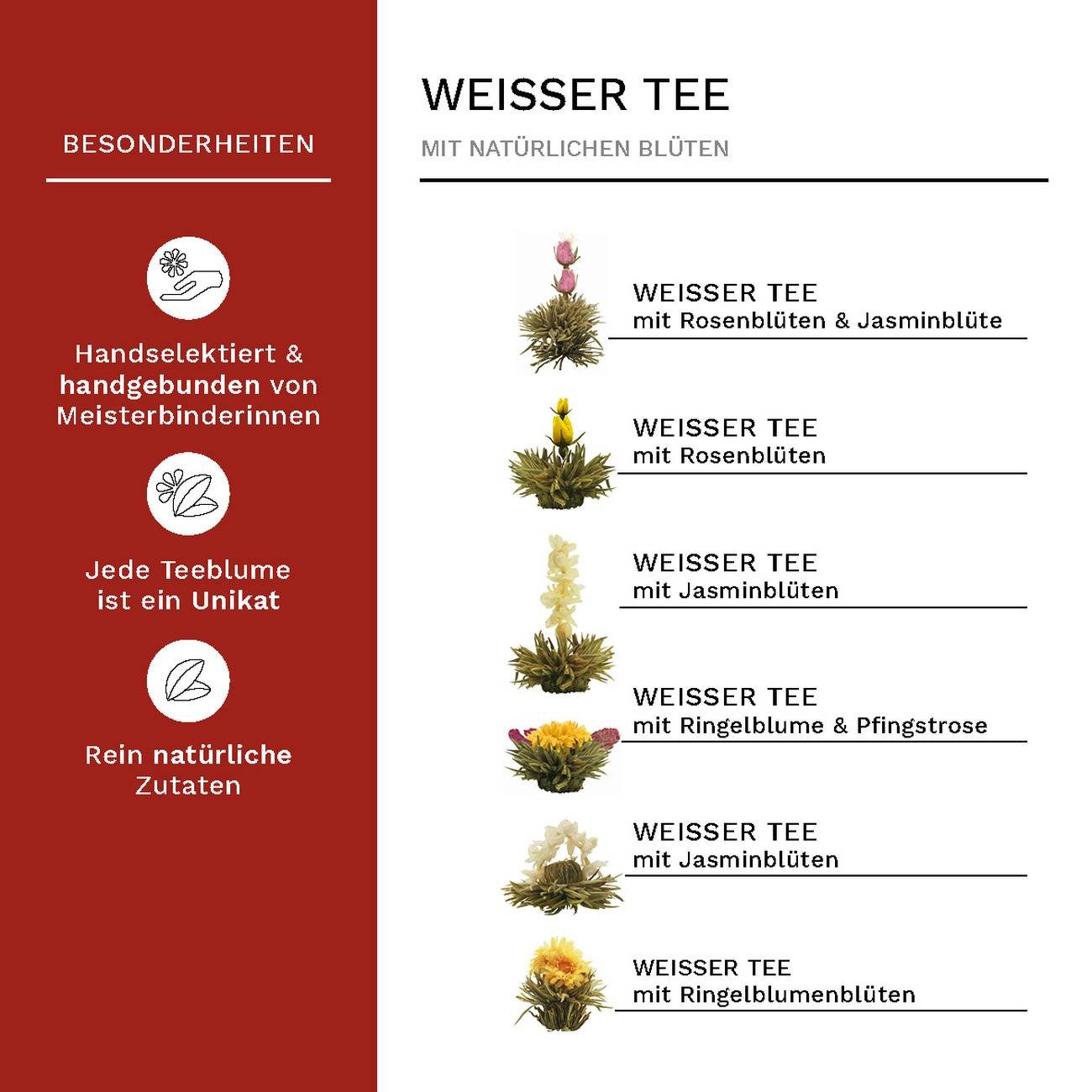 Creano Tee Geschenkset "ErblühTee" mit Glaskanne Weißtee (6 verschiedene Sorten), 1 x 6 St.