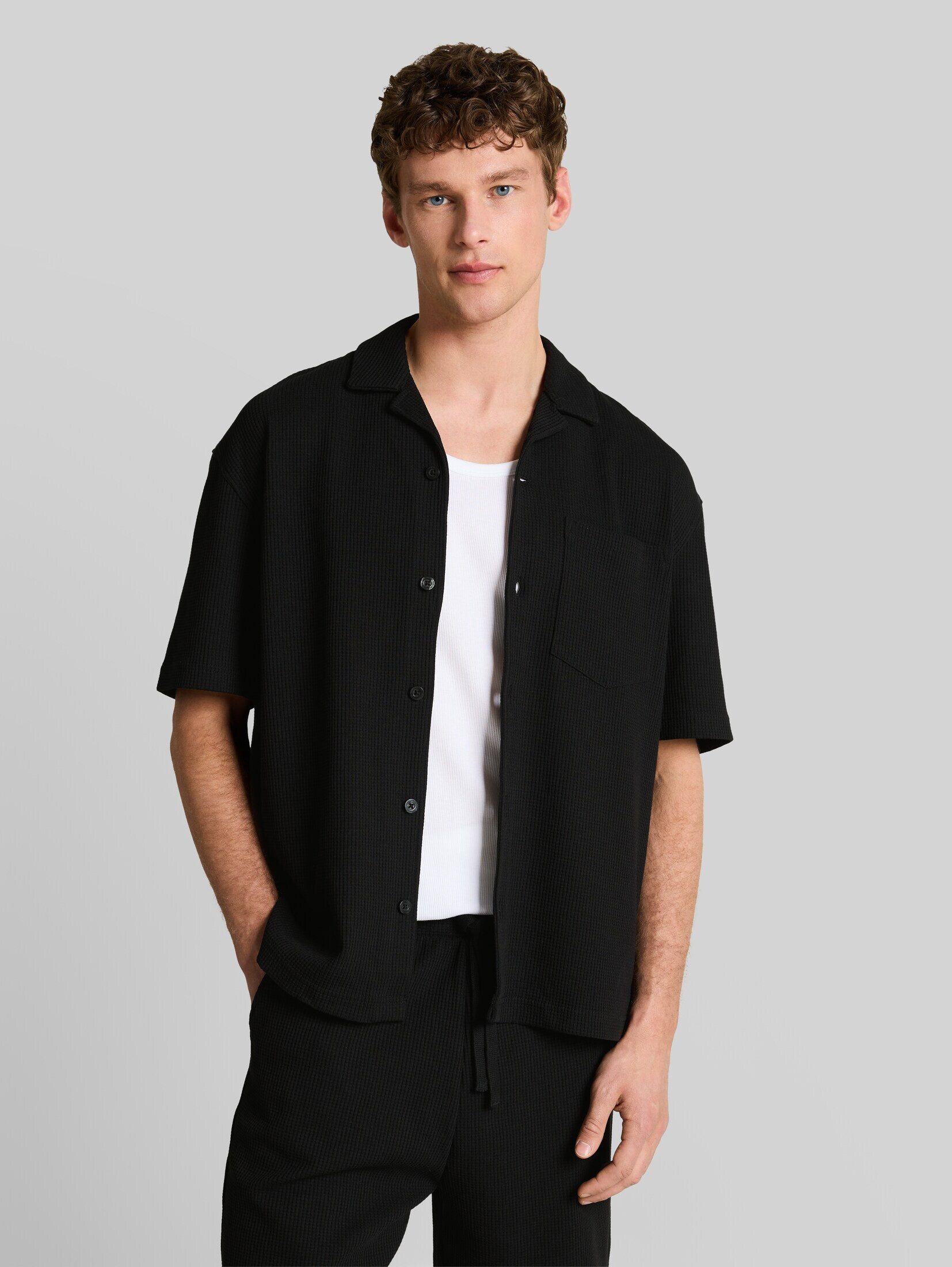 TOM TAILOR Denim Kurzarmhemd Blusen & Shirts Relaxed Fit Resort Hemd mit Waffelstruktur