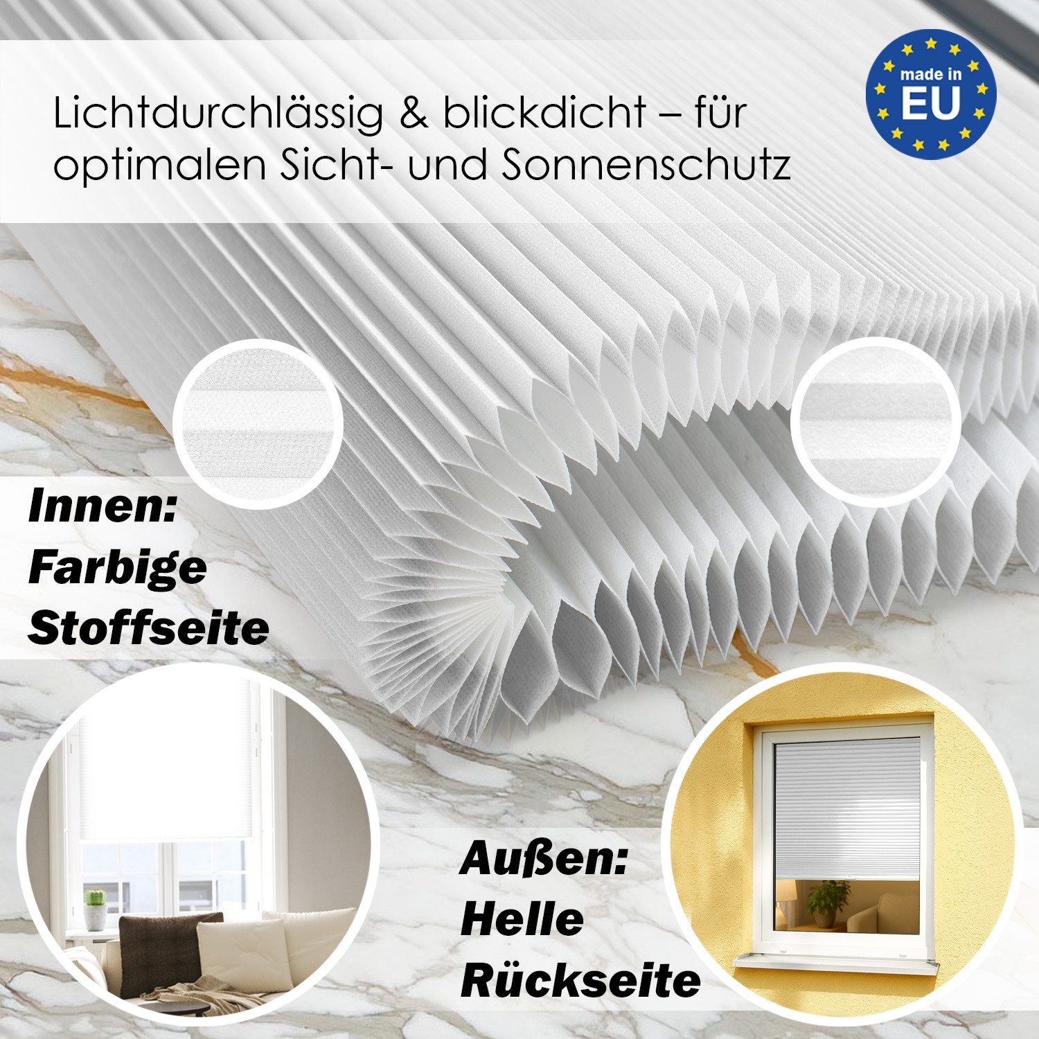 DomDeco Wabenplissee Premium Plissee ohne Bohren, lichtdurchlässig, Sichtschutz, verspannt, blickdicht, Klemmfix, UV-Schutz, modernes Fensterplissee – Bild 2 von 5