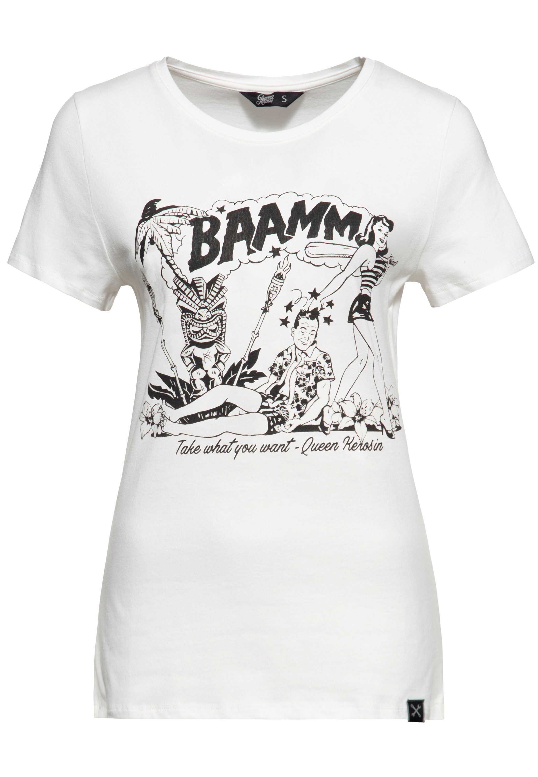 QueenKerosin Print-Shirt Bammm (1-tlg) mit Print Retro Front