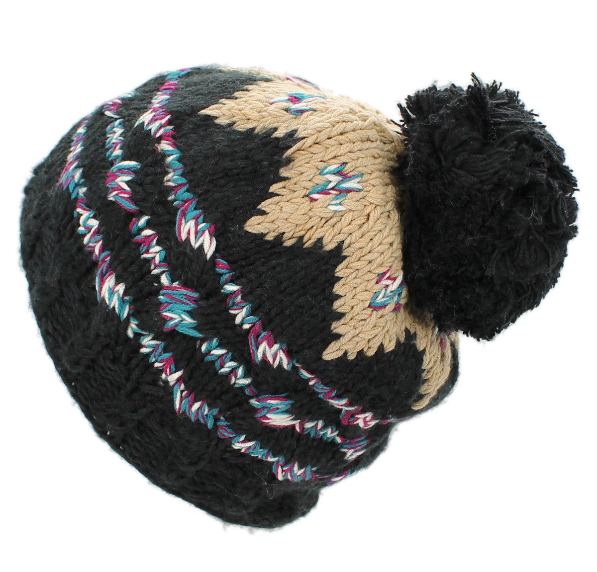 dy_mode Strickmütze Damen Bommelmütze im Norweger-Look Strickmütze Grobstrick mit Bommel, Grobstrick