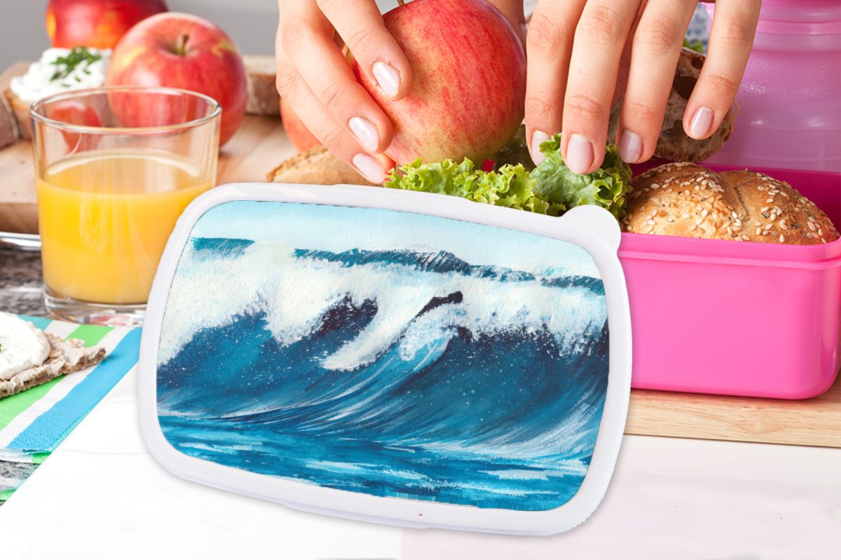 MuchoWow Lunchbox Golf - Brotdose Brotbox Snackbox, Kunststoff, Meer Aquarell, Erwachsene, Kinder, (2-tlg), - rosa für Mädchen, Kunststoff