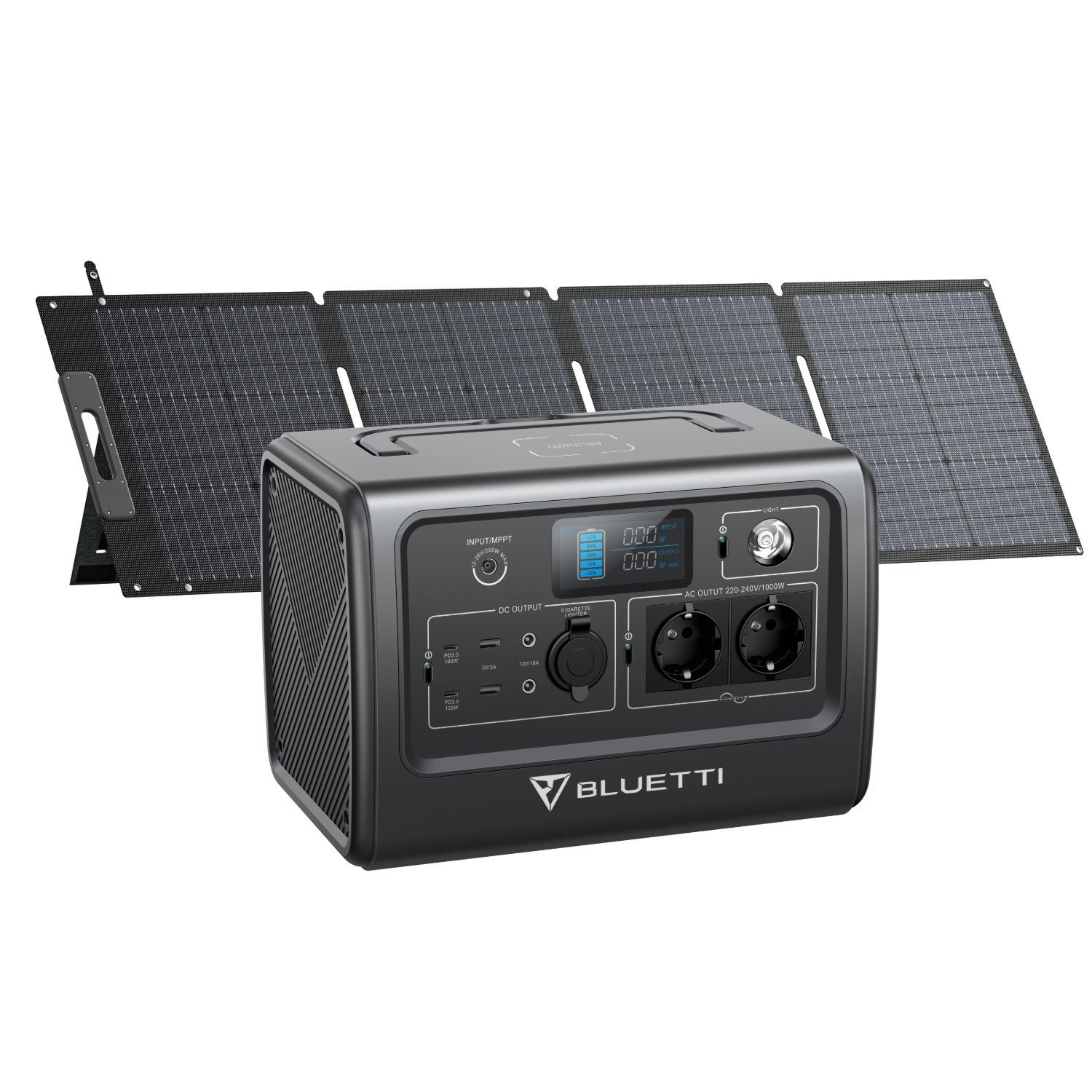 BLUETTI Stromerzeuger EB70 mit 120W Solar Stromgenerator Kit, 1,00 in kW, (mit PV120 Solarpanel, 3-tlg., 1000W/716Wh LiFePO4 Batterie), für Outdoor Camping, Off-Grid, Blackout