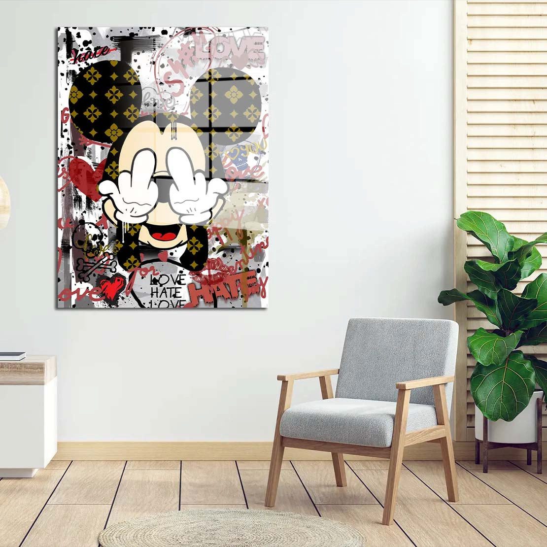 Artedinoi Acrylglasbild Pop Art Mickey Hate Love Acrylglas Wandbild Bild Wanddeko Wohnzimmer X