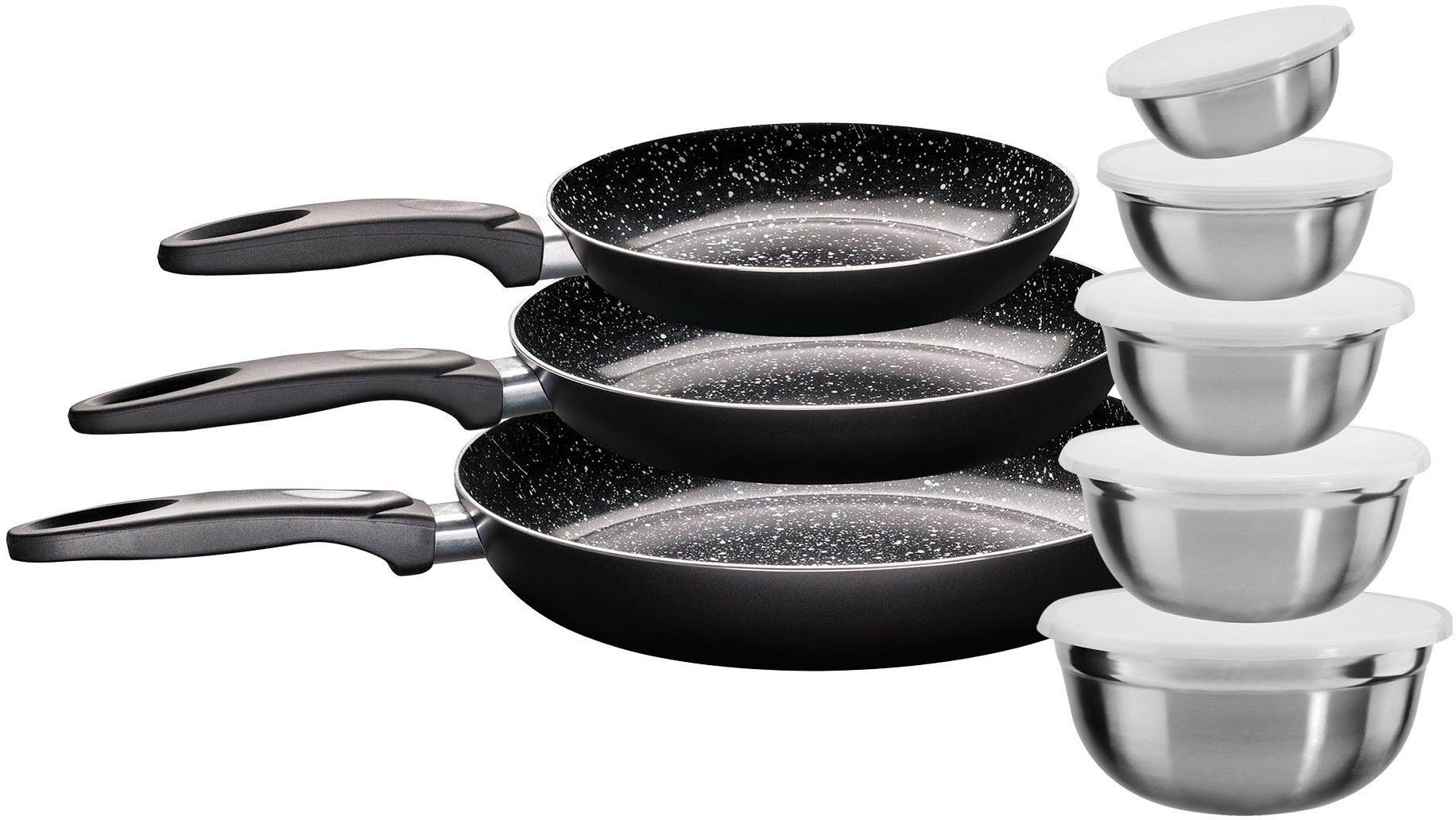 KING Pfannen-Set Küchenstart, Aluminium (Set, 0, Induktion, 8-tlg., Keramikbeschichtung 24, Pfannen, 3 5 Ø 28 cm, Schüsseln)