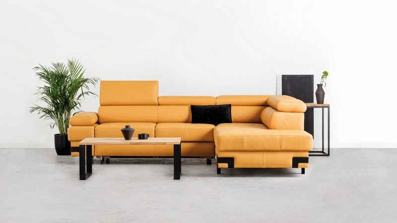 Sofa Dreams Ecksofa Chemnitz L Form Büffelleder orange, mit Bettfunktion, mit Bettkasten