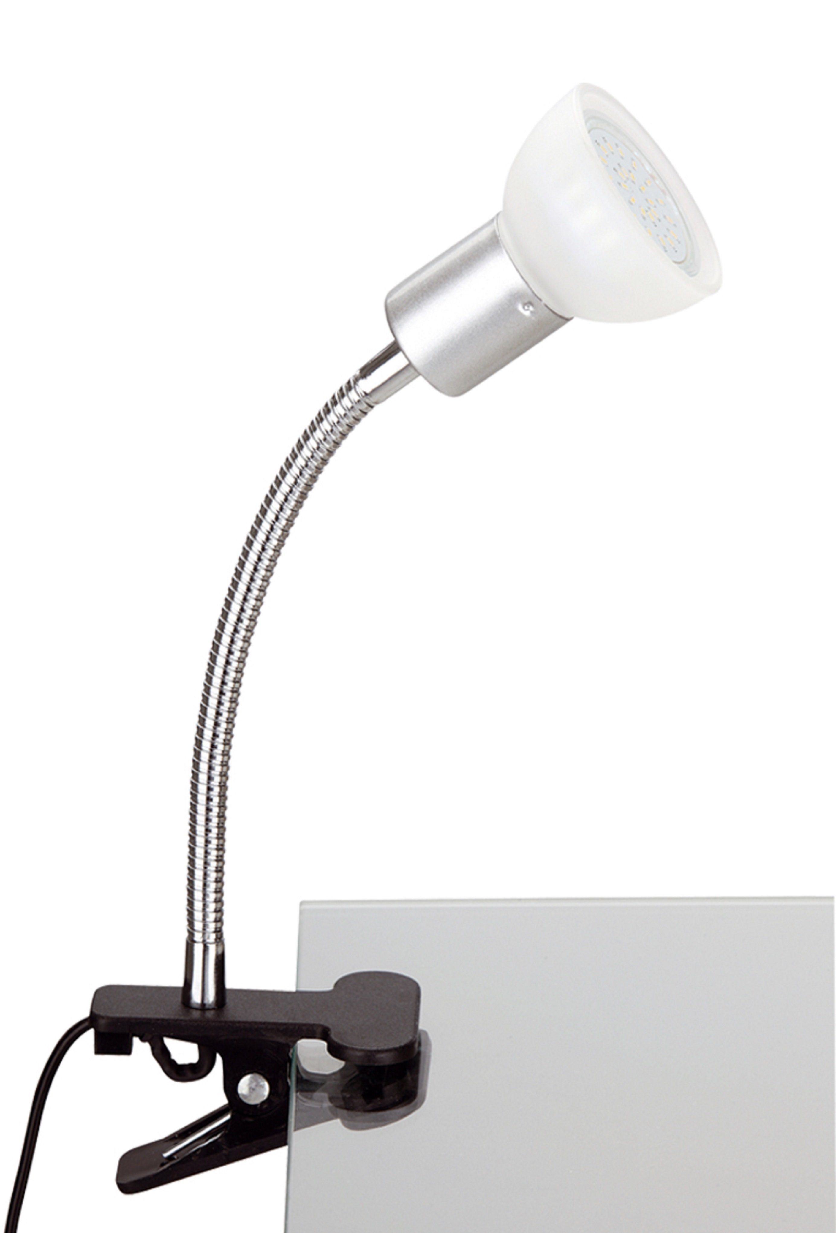 TRANGO LED Klemmleuchte, 2989-016 LED Klemmleuchte *EASY* inkl. 1x 3 Watt GU10 3000K warmweiß LED Leuchtmittel Tischlampe I Leseleuchte I Clip Lampe mit weißem Glas Лампыschirm, Klemmspot I Nachtlicht I Schreibtischlampe
