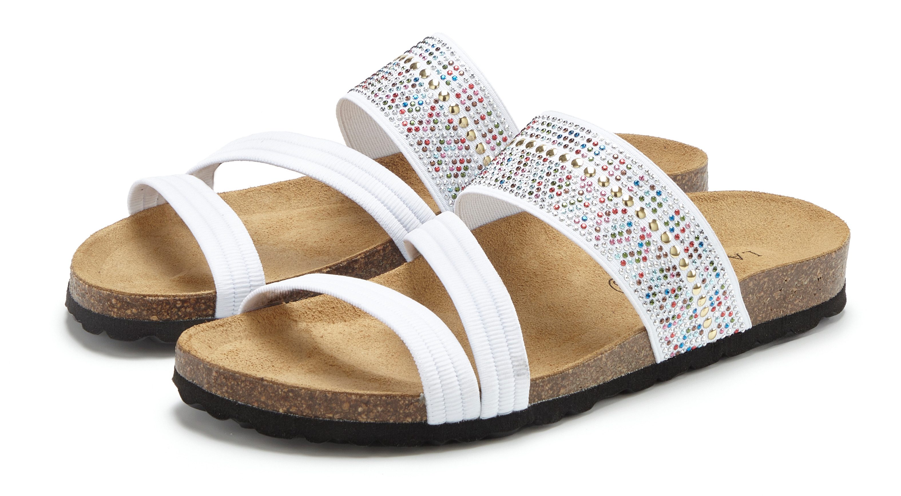 LASCANA Mule, Sandale, offener Schuh, Sommerschuh, Pantolette mit Komfortkorkfußbett aus Leder und elastischen Riemen