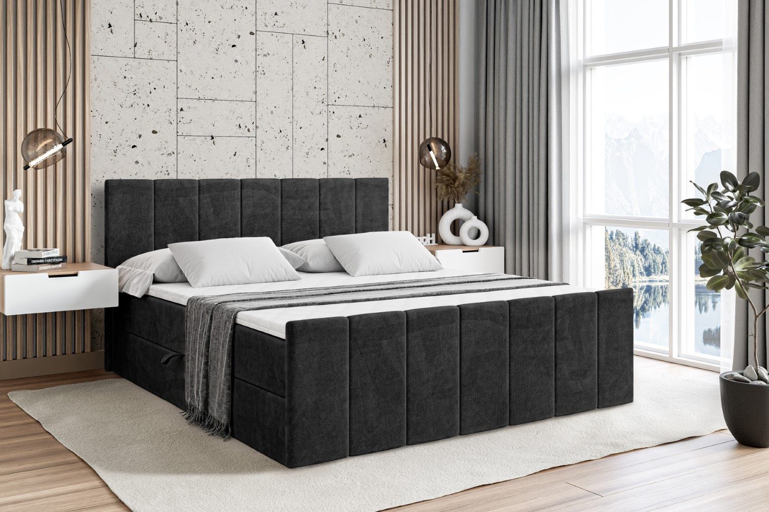 ALTDECOR Boxbett MOETI-Z (Multipocket-Matratze H4, H3 Matratze Bonellfederung, Topper, Kopfteil), Doppelbett mit Fußteil