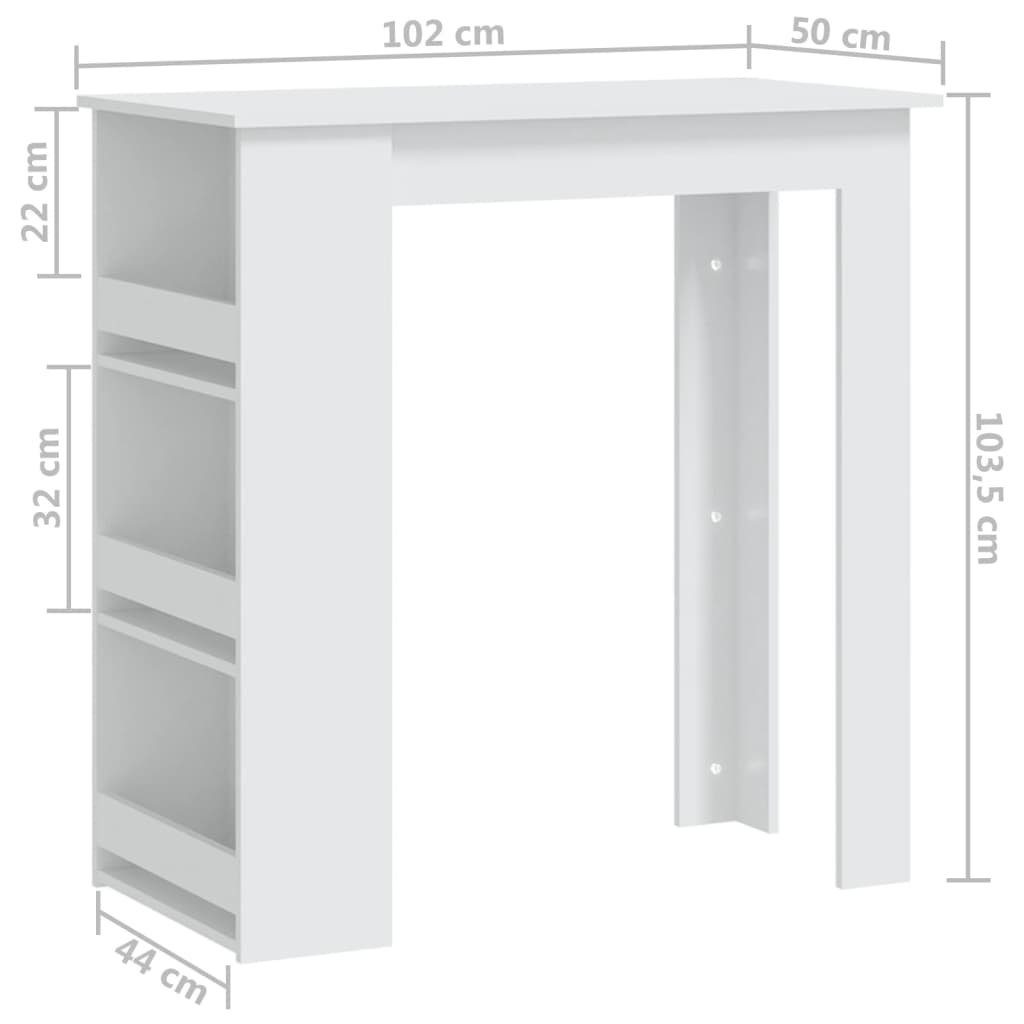 furnicato Esstisch Bartisch mit (1-St) 102x50x103,5 Ablagefläche Weiß cm Holzwerkstoff