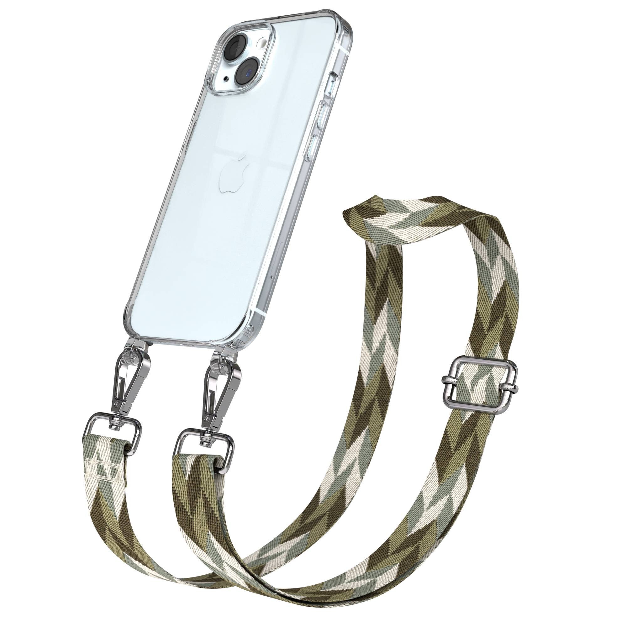 EAZY CASE Handykette Umhängeband für Apple iPhone 15 6,1 Zoll, Smartphone Umhängecase Band mit Hülle Mix Grün