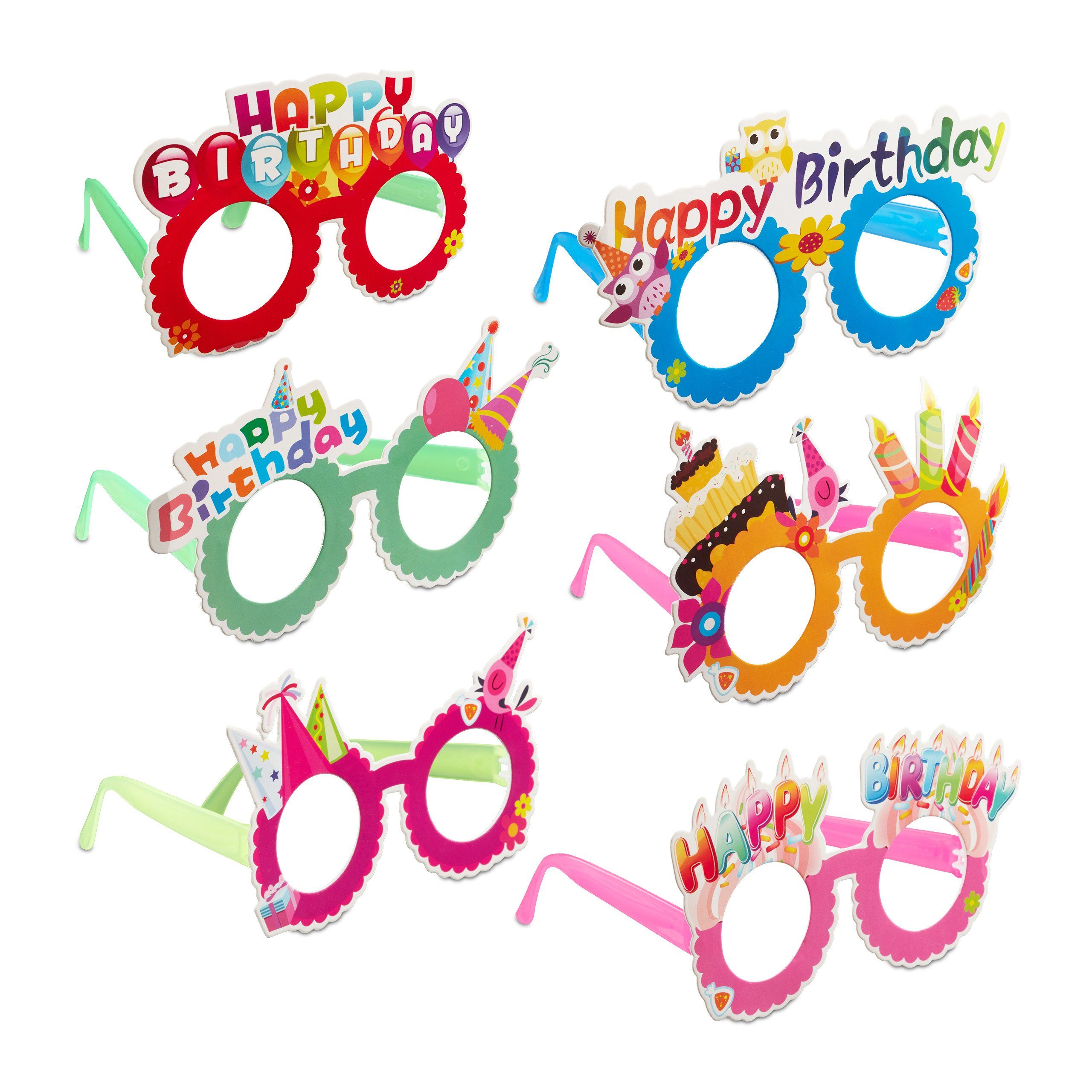 Kostüm Partybrillen "Happy Birthday" 6er-Set