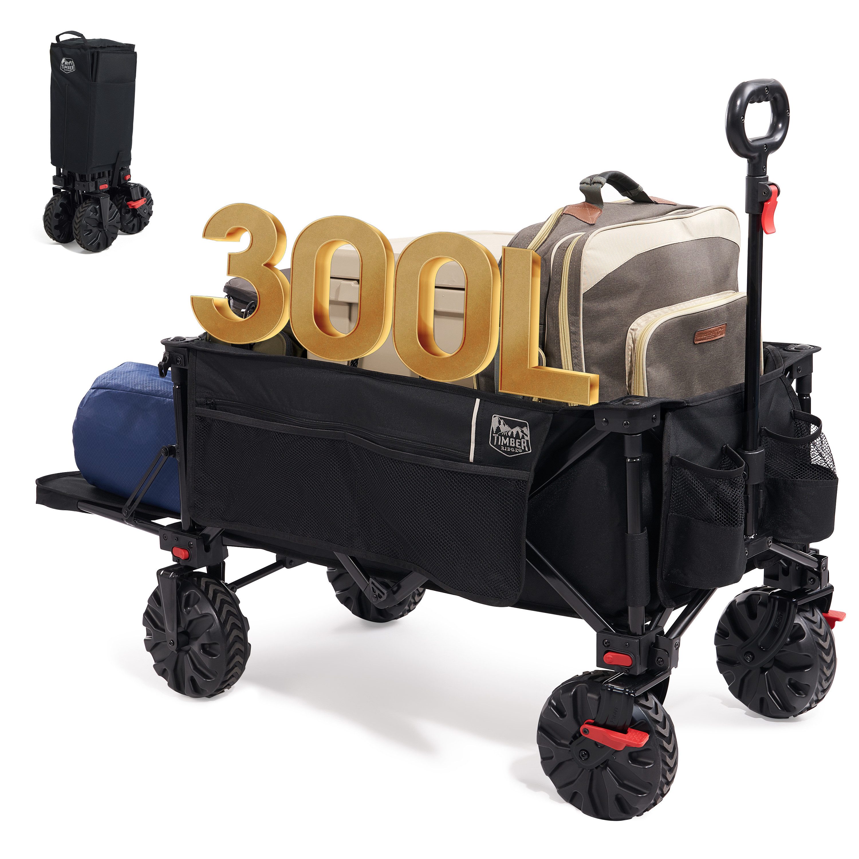 TIMBER RIDGE Bollerwagen XXXL faltbare Bollerwagen mit 300L Langer (1-tlg), mit 500D Oxford-Stoff und Netz-Boden, für alle Gelände