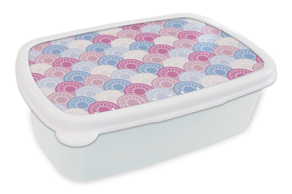 MuchoWow Lunchbox Kreis - Muster - Rosa, Kunststoff, (2-tlg), Brotbox für Kinder und Erwachsene, Brotdose, für Jungs und Mädchen weiß