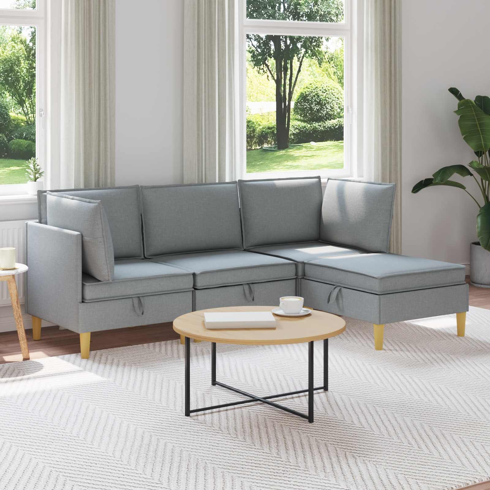 vidaXL Sitzgruppe Wohnzimmergarnitur mit Kissen mit Speicher 4 pcs Hellgrau Stoff, (4-tlg)