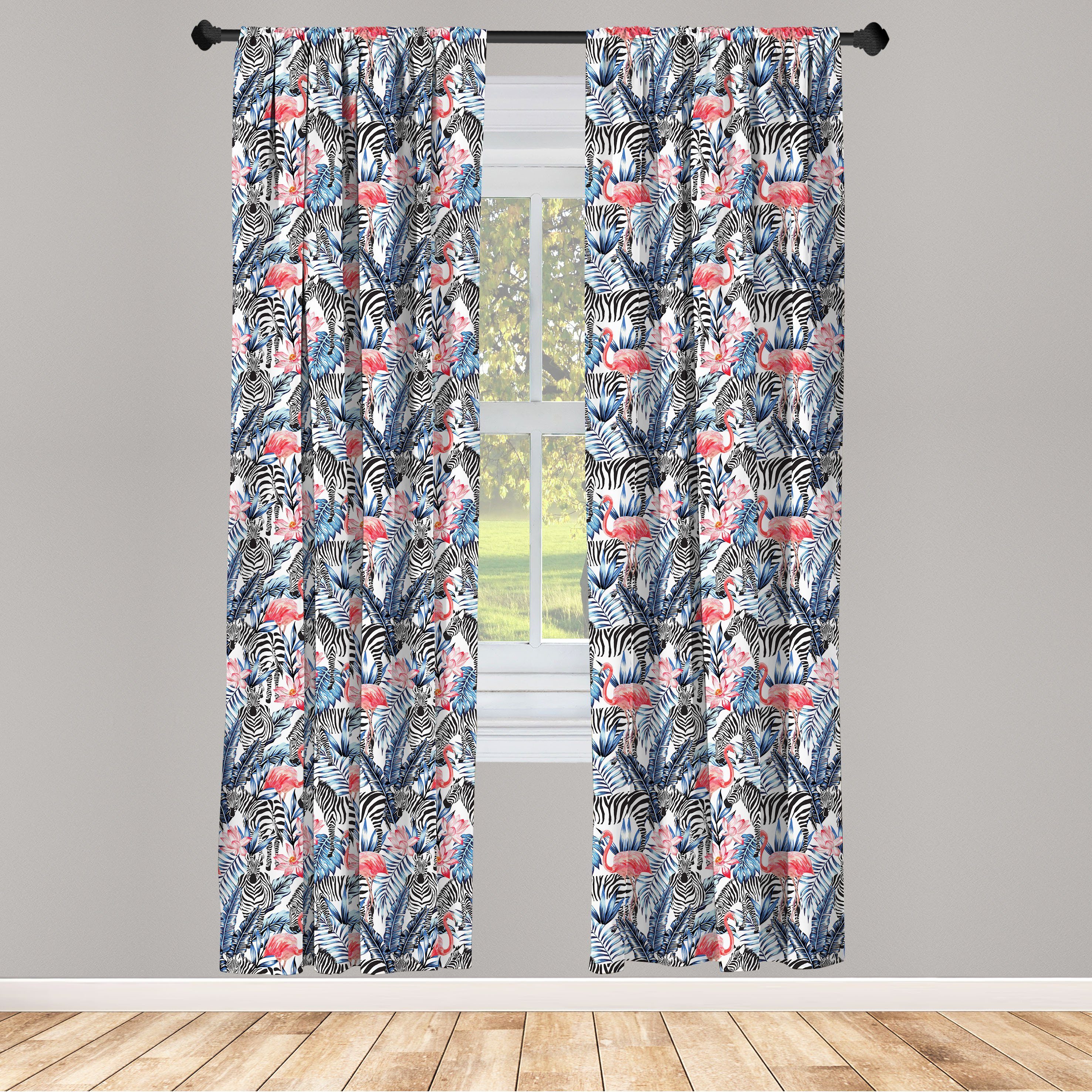Gardine Vorhang für Wohnzimmer Schlafzimmer Dekor, Abakuhaus, Microfaser, Aquarell Flamingo mit Zebra