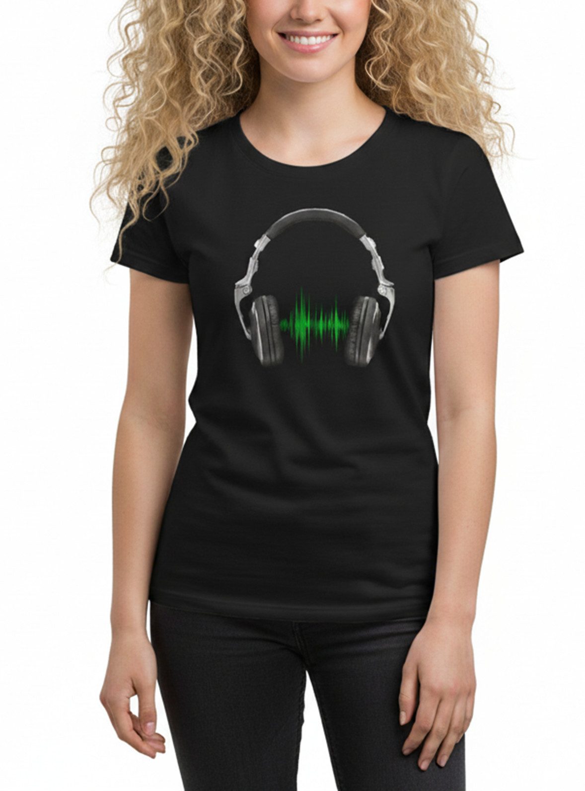 MAKAYA T-Shirt Damen Kurzarm mit Aufdruck Musik Band Kopfhörer günstig online kaufen