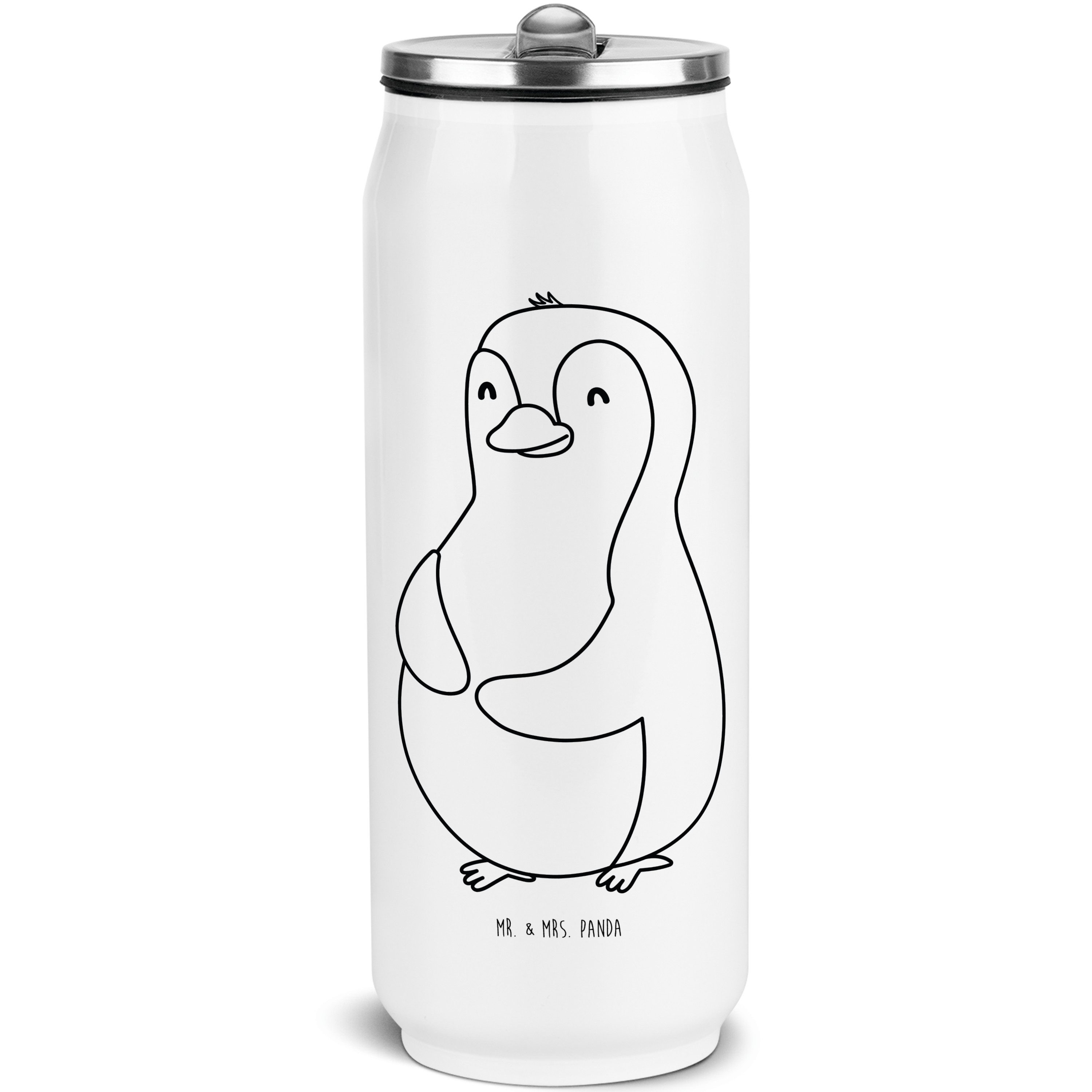 Mr. & Mrs. Panda Isolierflasche Pinguin Diät - Weiß - Geschenk, Trinkflasche, glücklich, Abnehmen, Se, Integrierter Trinkhalm.