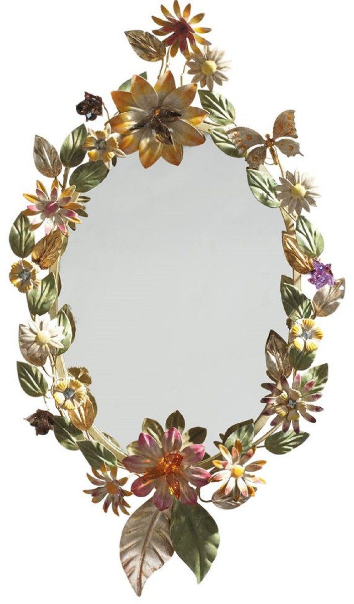 Casa Padrino Spiegel Luxus Jugendstil Spiegel Blumen Mehrfarbig - Handgefertigter Metall Wandspiegel mit Swarovski Kristallglas - Luxus Qualität - Made in Italy
