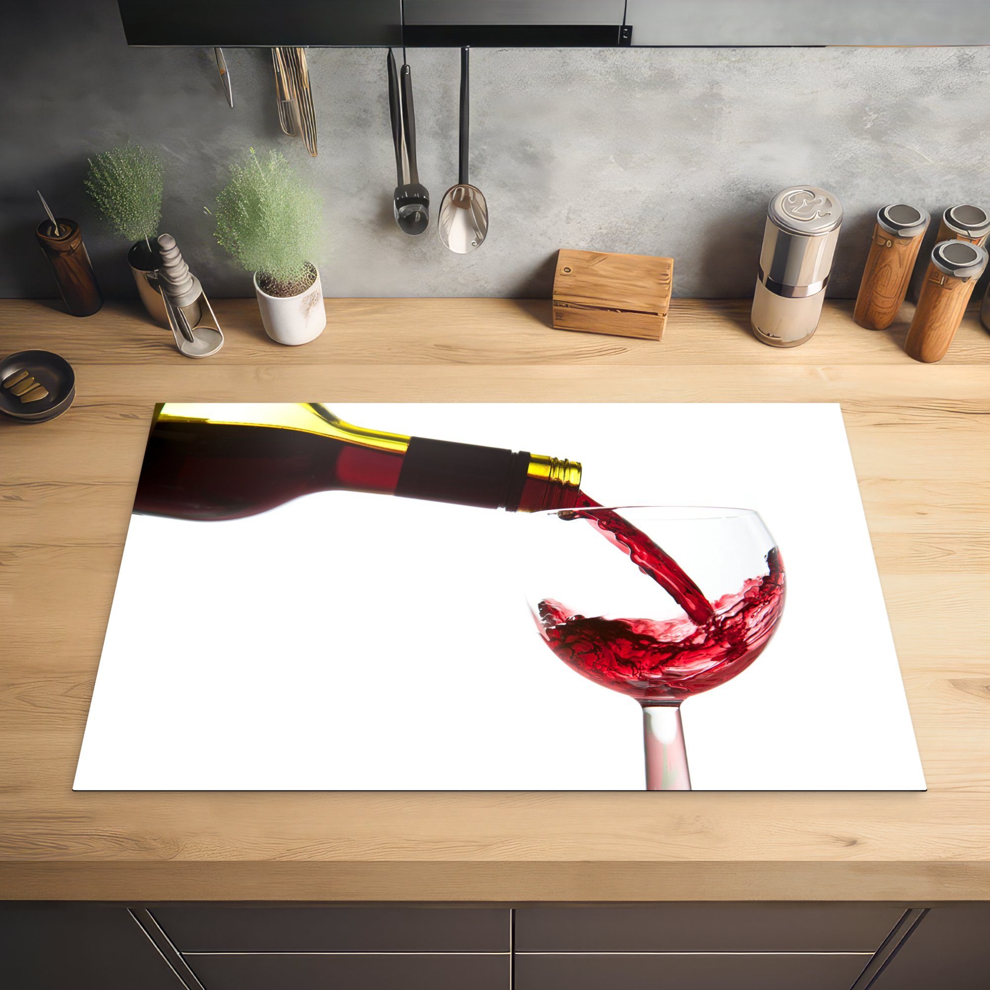 MuchoWow Herdblende-/Abdeckplatte Rotwein Ceranfeldabdeckung für cm, ein Induktionskochfeld tlg), (1 Vinyl, küche, 81x52 in Schutz gegossen, die Weinglas