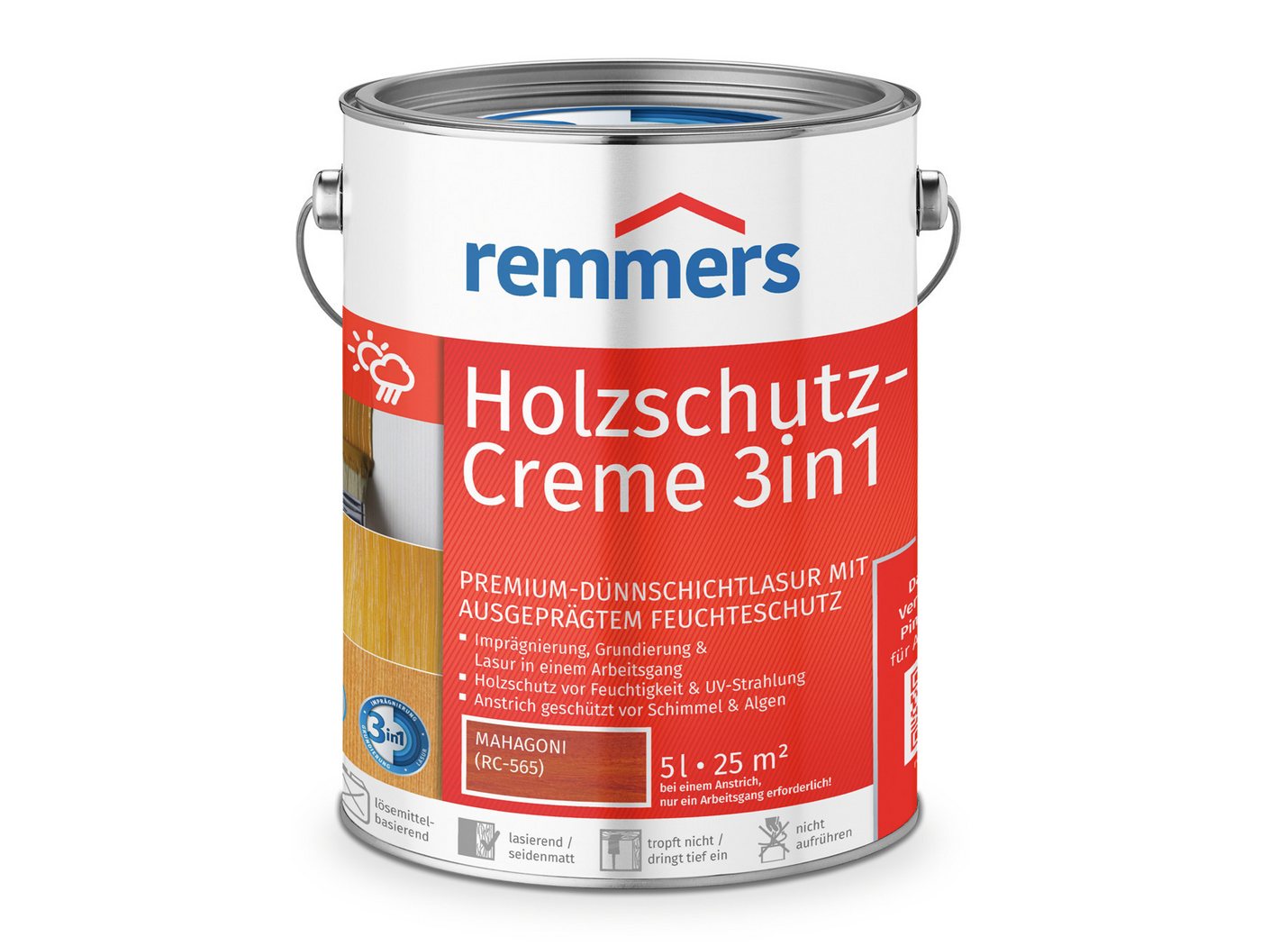 Remmers Holzschutzlasur Holzschutz-Creme 3in1 5 Liter, 3facher Holzschutz mit Imprägnierung + Grundierung + Lasur