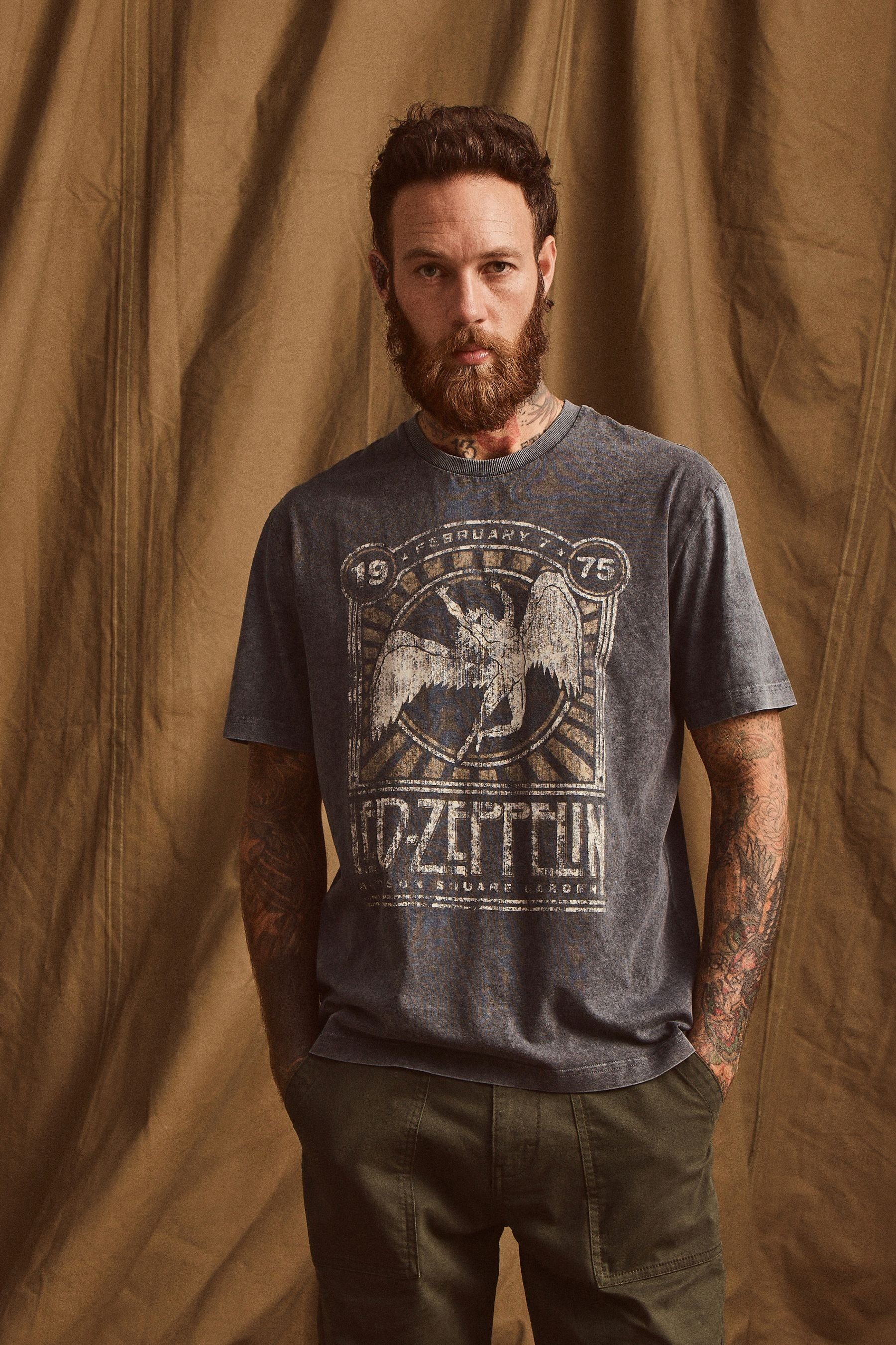 Next (1-tlg) License Wash Grey Led T-Shirt Acid T-Shirt Zeppelin