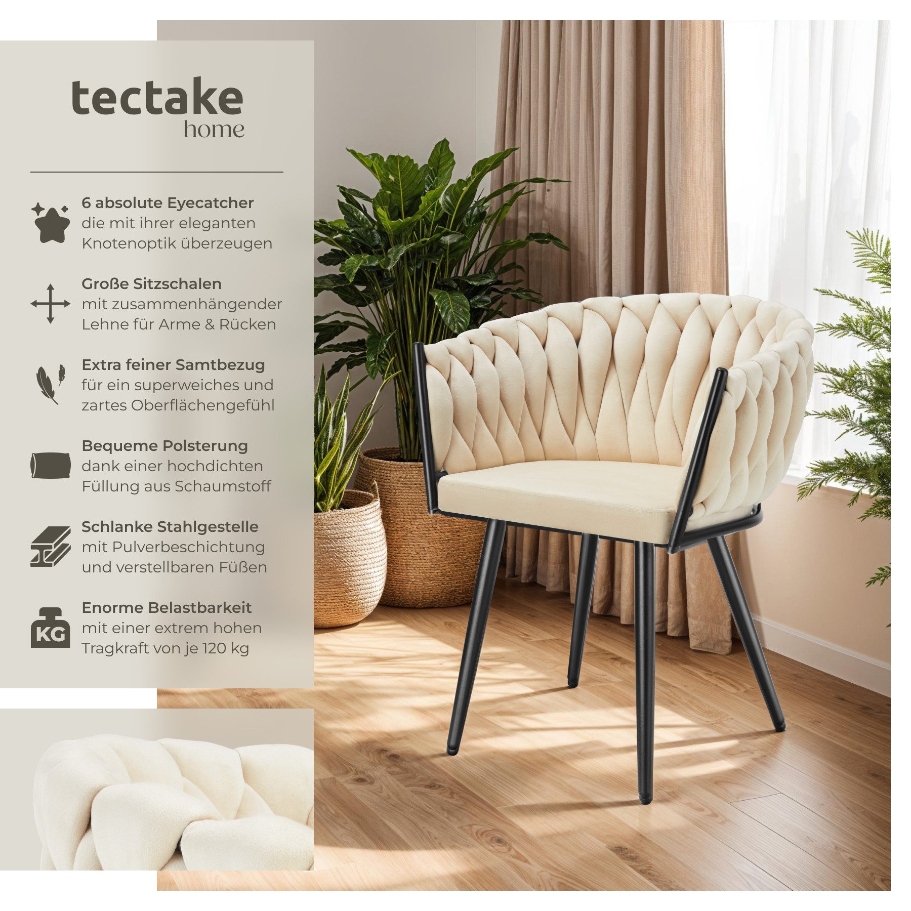 tectake Esszimmerstuhl Küchenstuhl Astano, Belastbarkeit 120 günstig online kaufen