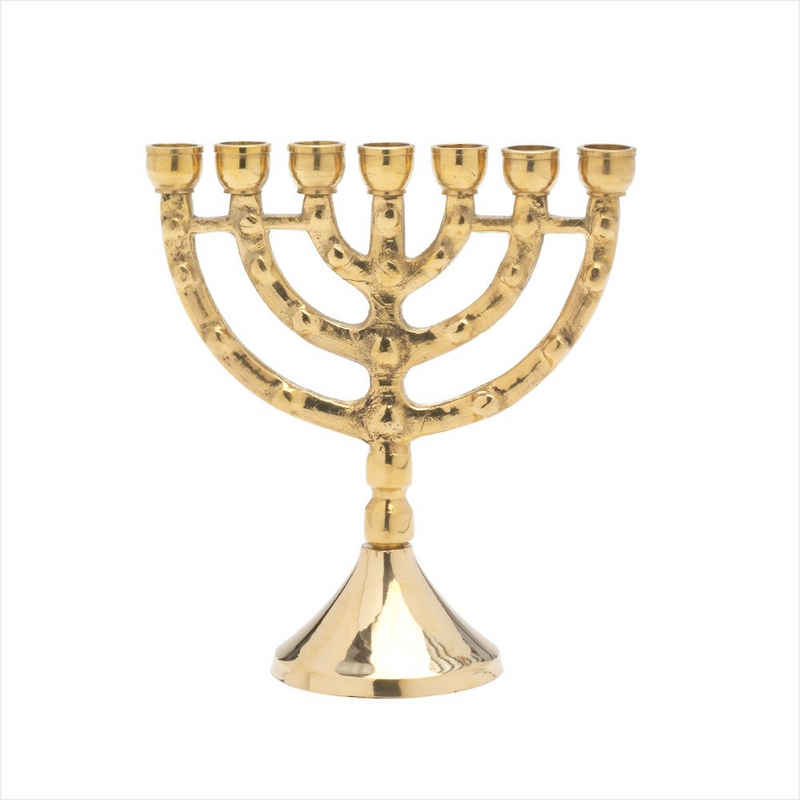 NKlaus Kandelaber 11cm Menorah Kerzenleuchter Klein Gold 7er Kerzens