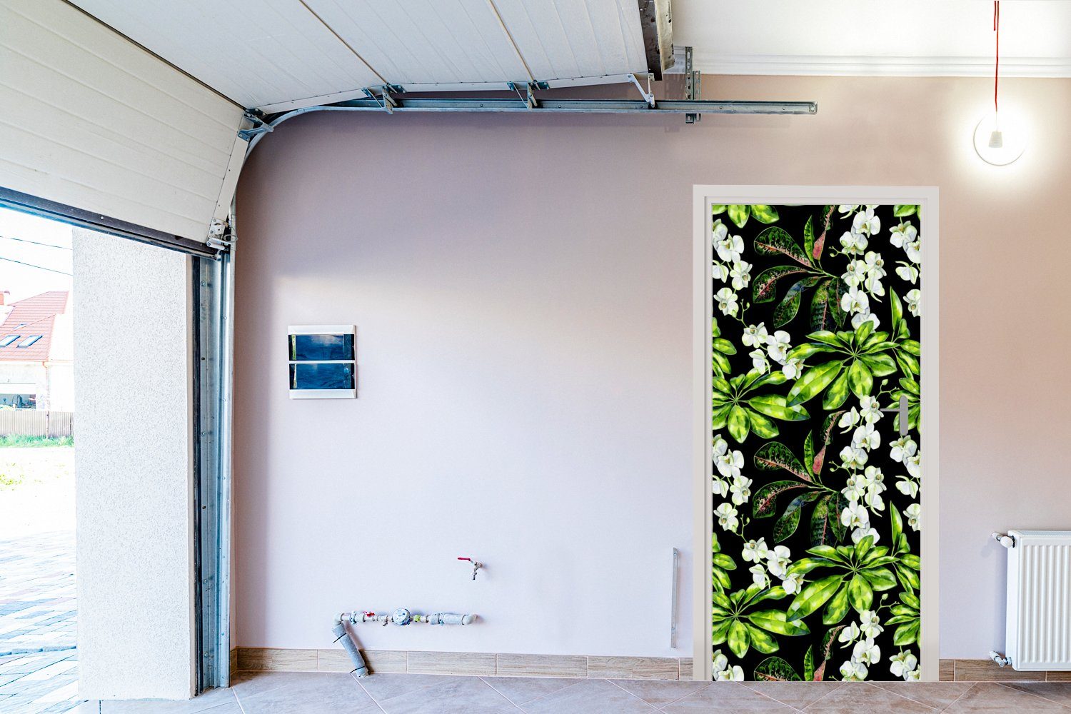 Tür, cm Orchidee Blatt St), für (1 - bedruckt, 75x205 Türaufkleber, Türtapete Fototapete Muster, MuchoWow - Matt,