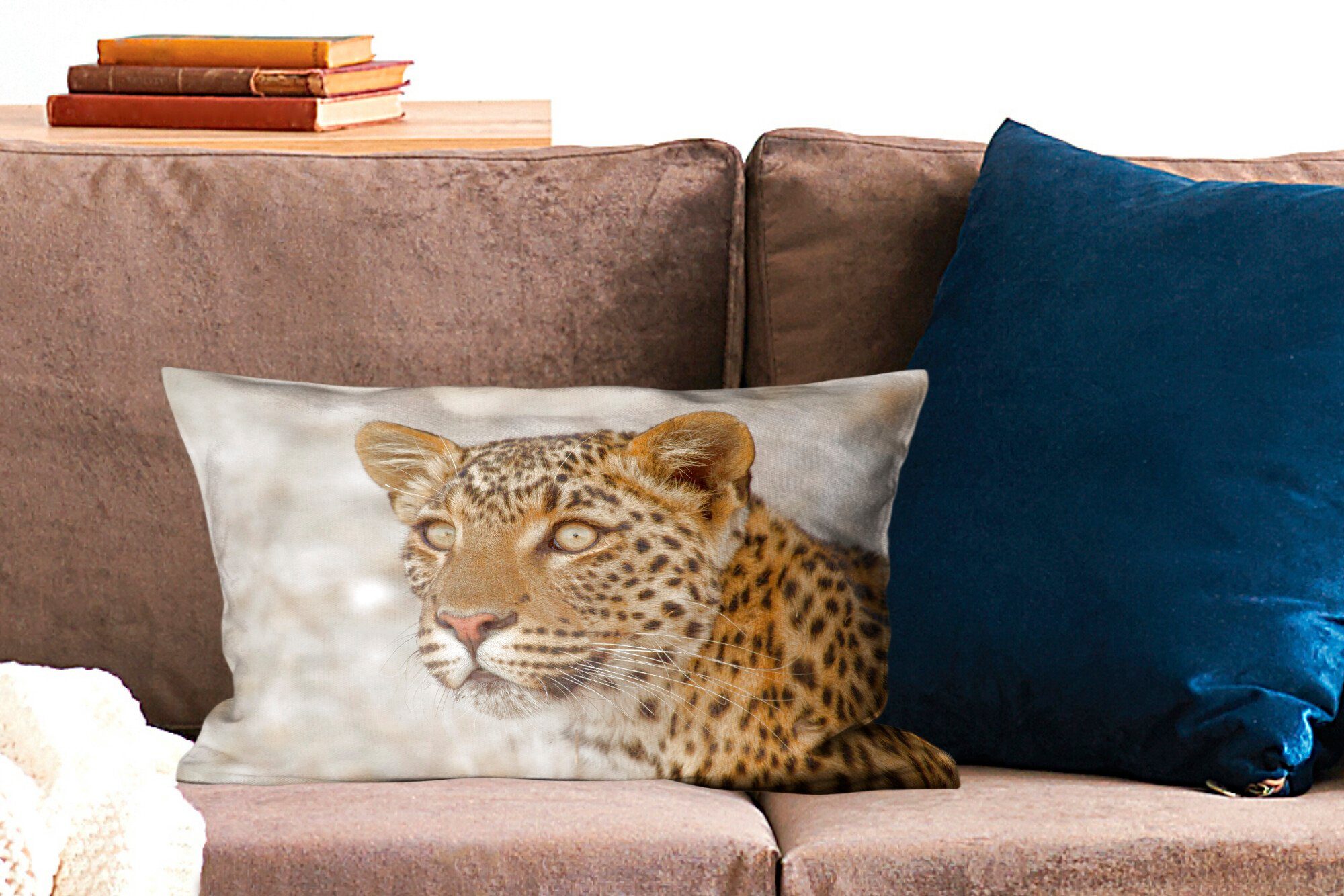 MuchoWow Dekokissen Leopard Füllung, Dekoration, - - Schlafzimmer Dekokissen Zierkissen, Makro mit Braun, Wohzimmer