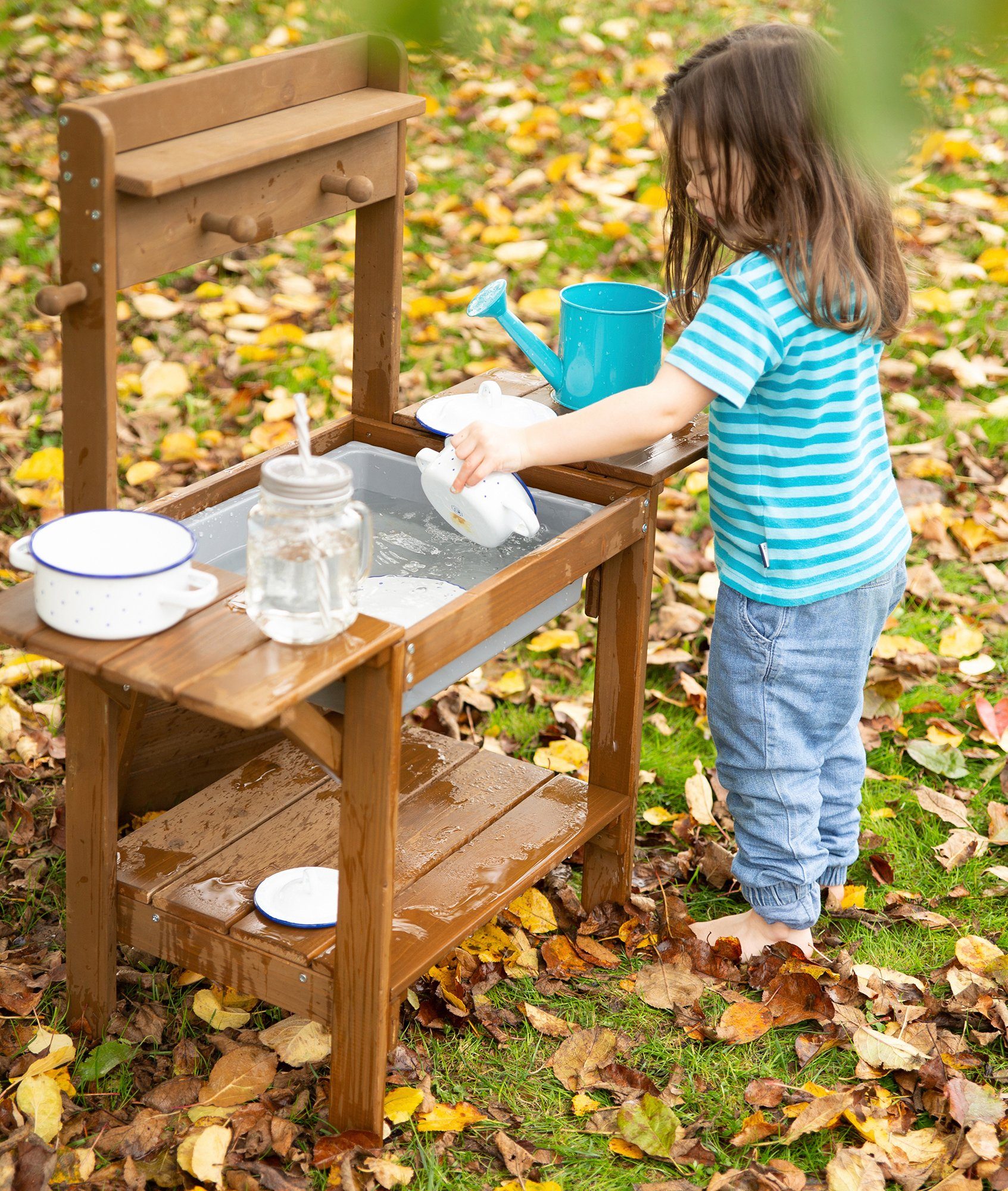 roba® Outdoor-Spielküche Matschküche MIDI Holz, Kunststoff, braun