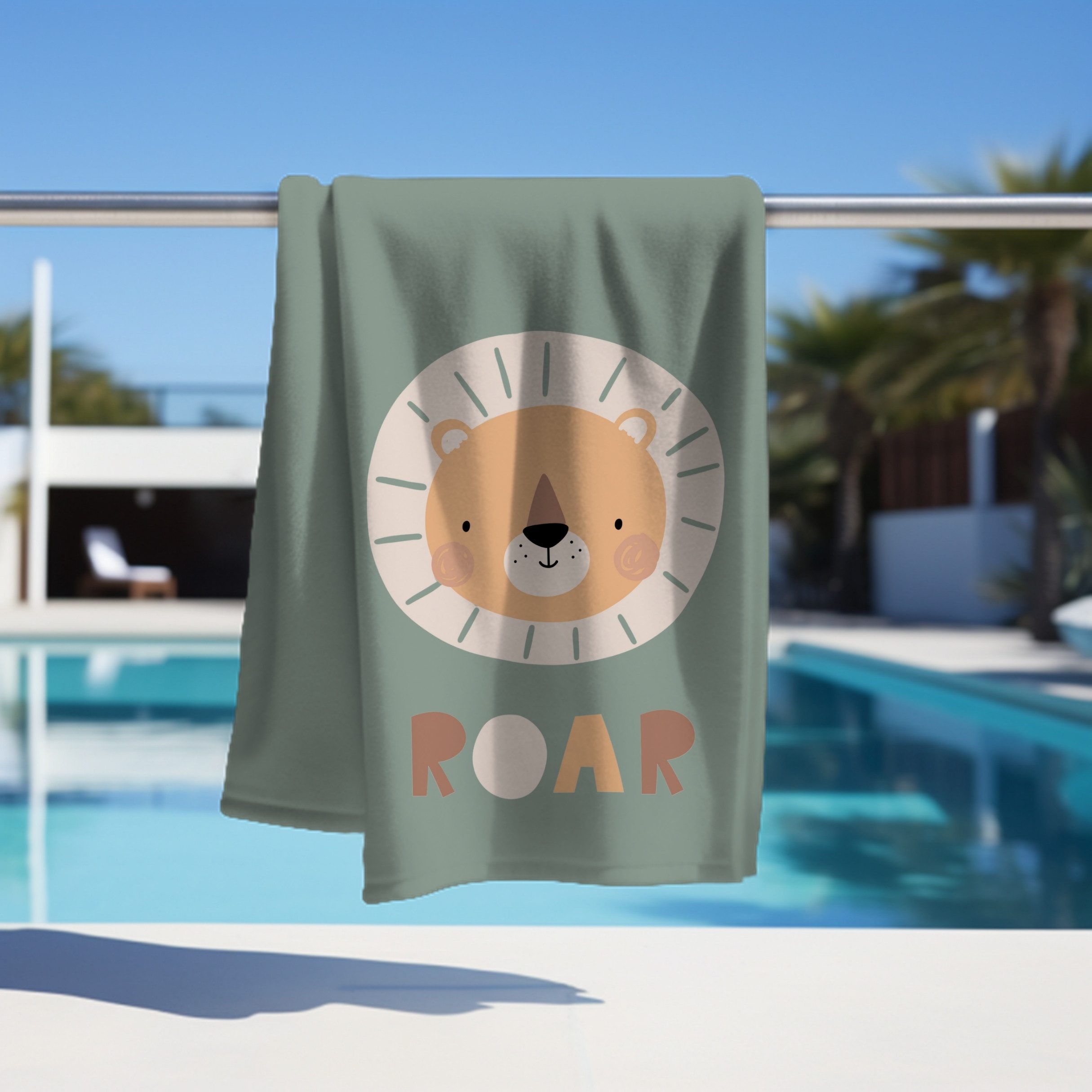 MTOnlinehandel Strandtuch Kinder • 70x140 cm • Schnelltrocknend, Baumwolle & Mikrofaser Mix (1-St), Badetuch • Weich & Saugfähig • Strand • Meer • Löwe