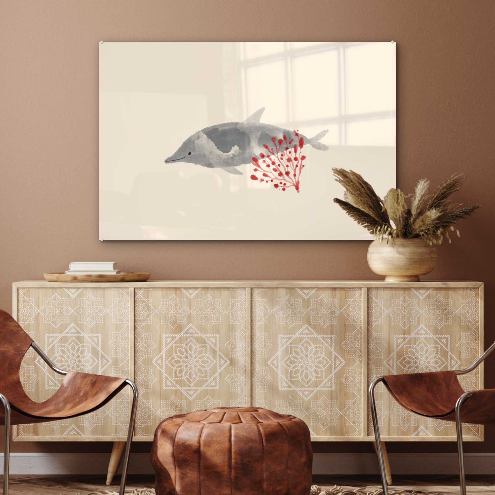 - Pflanzen Schlafzimmer & - Acrylglasbilder Acrylglasbild MuchoWow (1 Delfin Aquarell, Wohnzimmer St),