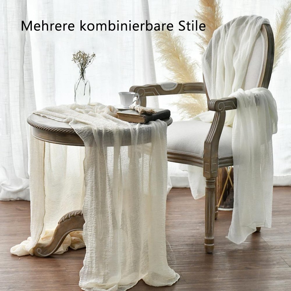 TUWENA Tischläufer Boho Gaze Tischläufer, Gaze-Käsetuch-Tischläufer,Hochzeits-Tischläufer