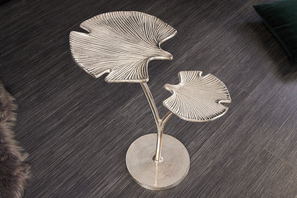 riess-ambiente Beistelltisch GINKGO LEAFS 50cm silber (Einzelartikel, 1-St), Wohnzimmer · Metall · Handarbeit · Boho