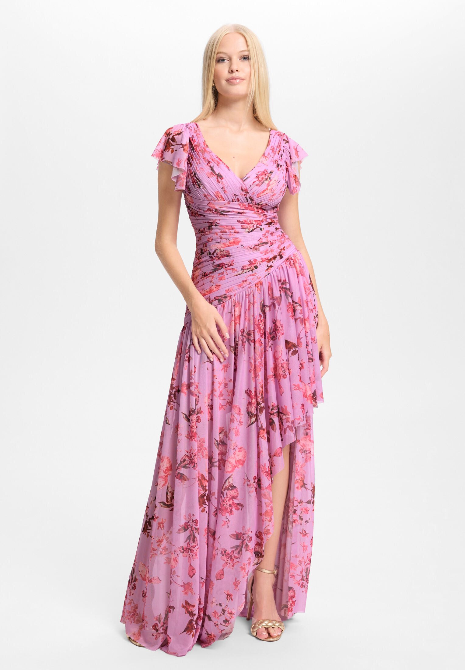 Hey Kyla Abendkleid - Florales Printkleid mit asymmetrischem Rock Figurbetonte Passform mit fließendem Rockteil