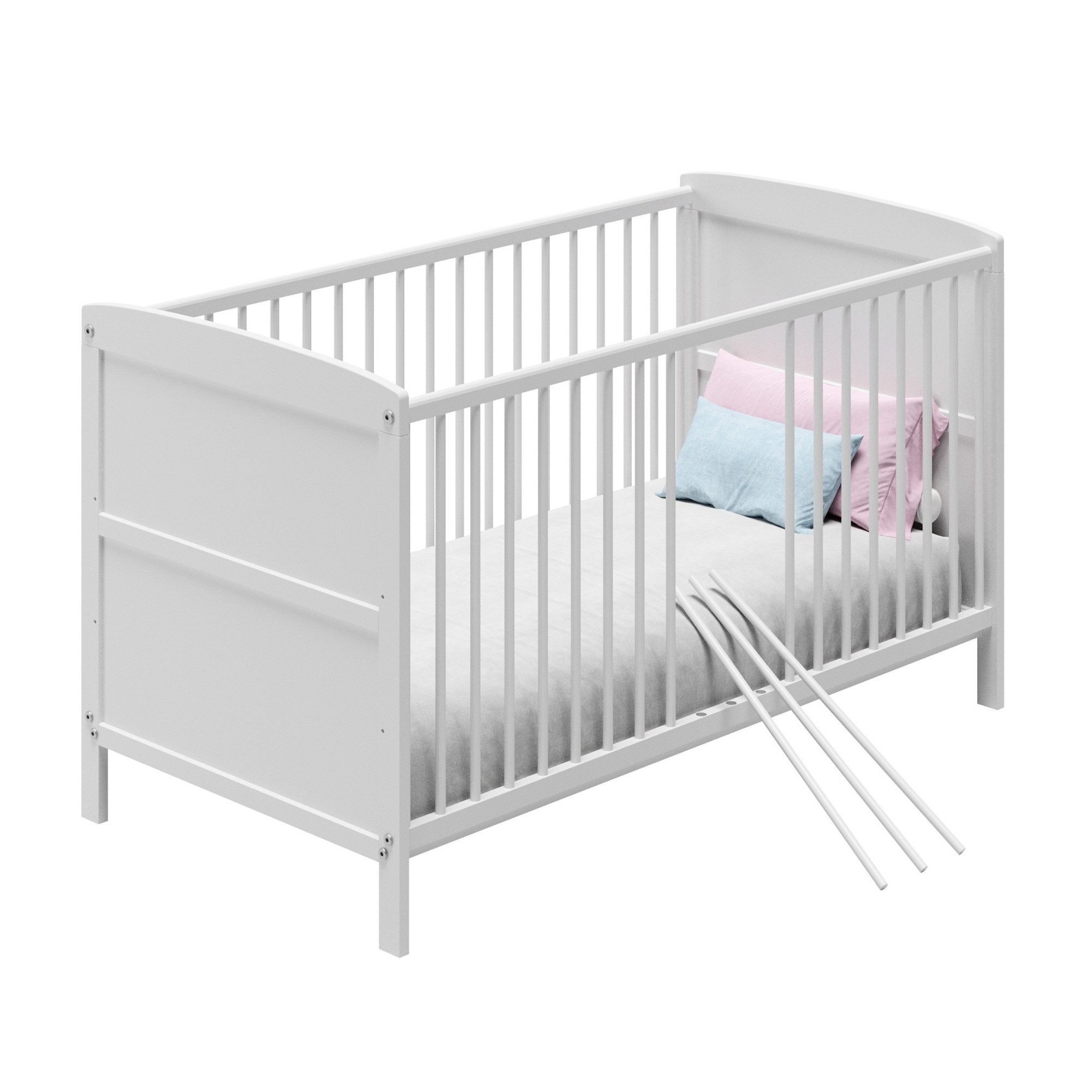Kids Collective Babybett Kinderbett 60x120/70x140 cm umbaubar zu höhenverstellbares Lattenrost, 60x120 cm, Weiß mit Matratze von Geburt bis 3. Lebensjahr