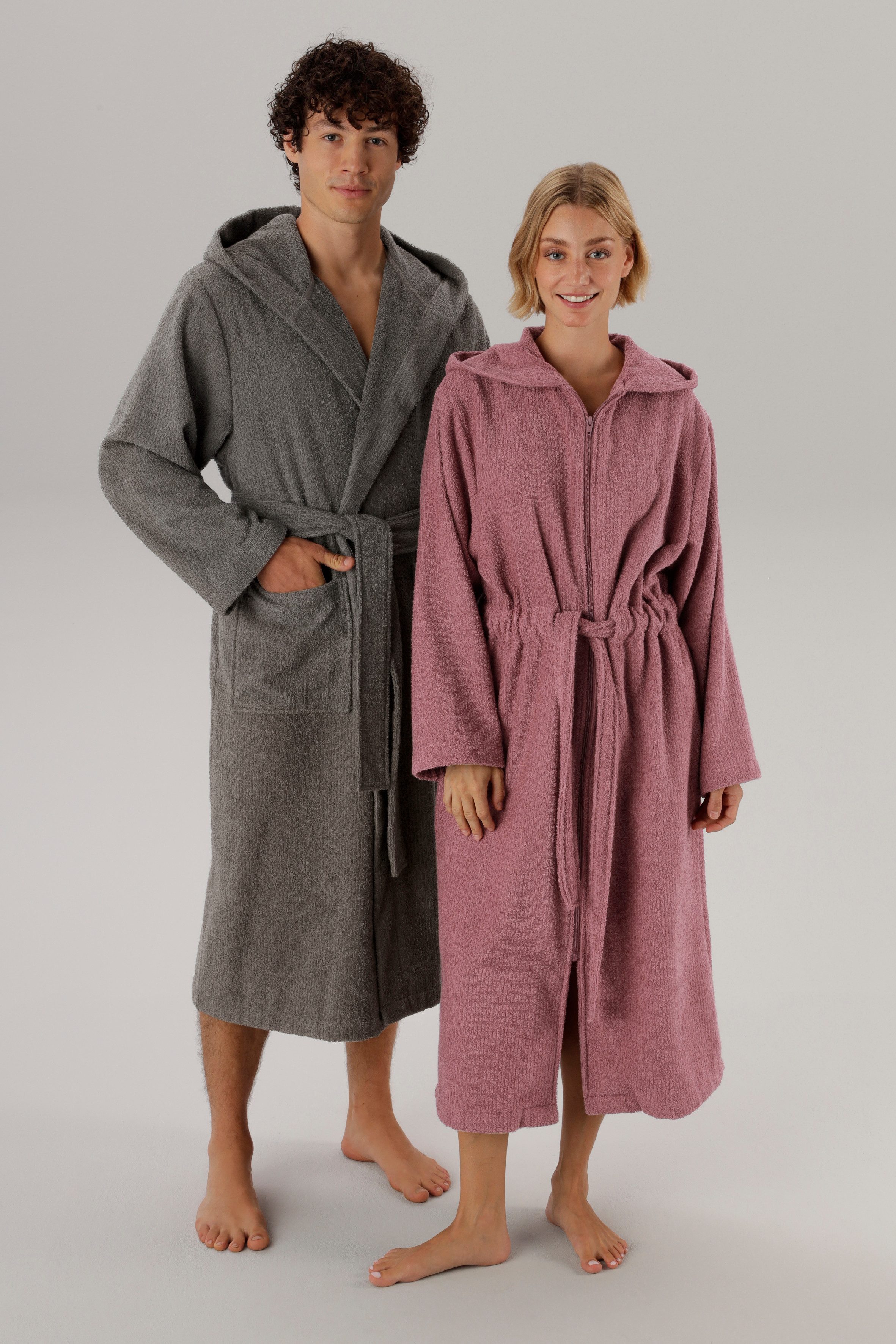 OTTO home Unisex-Bademantel Riva, für Damen & Herren, Standard & Premium Qualität, Langform, Walkfrottee, Kapuze, Gürtel, 100 % Baumwolle, Reise, Hotel, Sauna,  – Bild 2 von 5