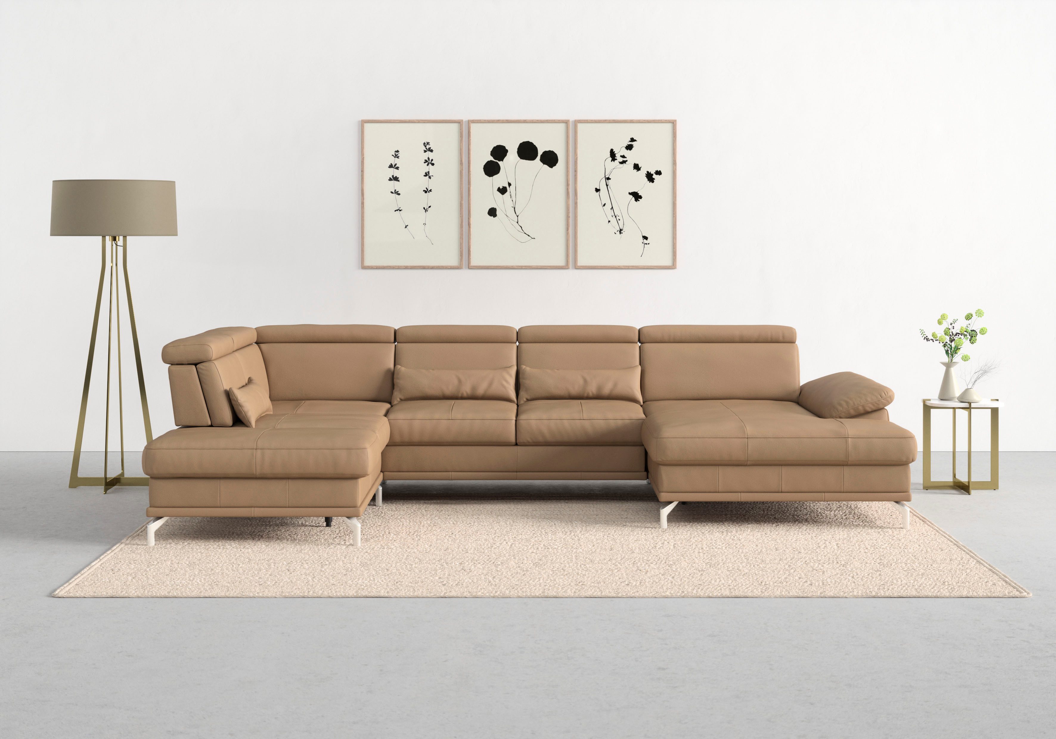 sit&more Wohnlandschaft Cabrio U-Form, B: 359 cm, mit Sitztiefen-, Arm- & Kopfteilverstellung, 3 Nierenkissen, Federkern, optional Bettfunktion und Stauraum