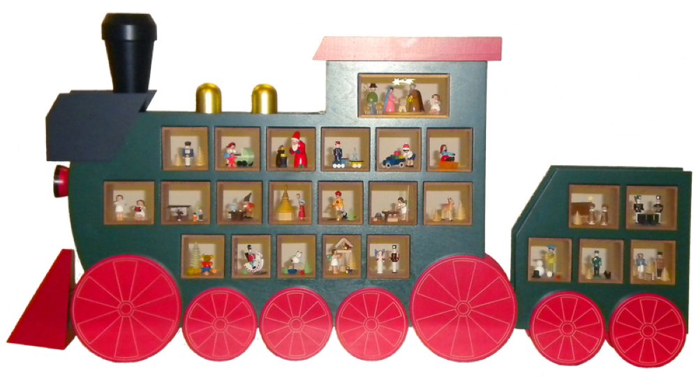 Richard Glaesser Adventskalender Eisenbahn, Breite 99 cm / Höhe 51 cm, Handwerkskunst original Erzgebirge
