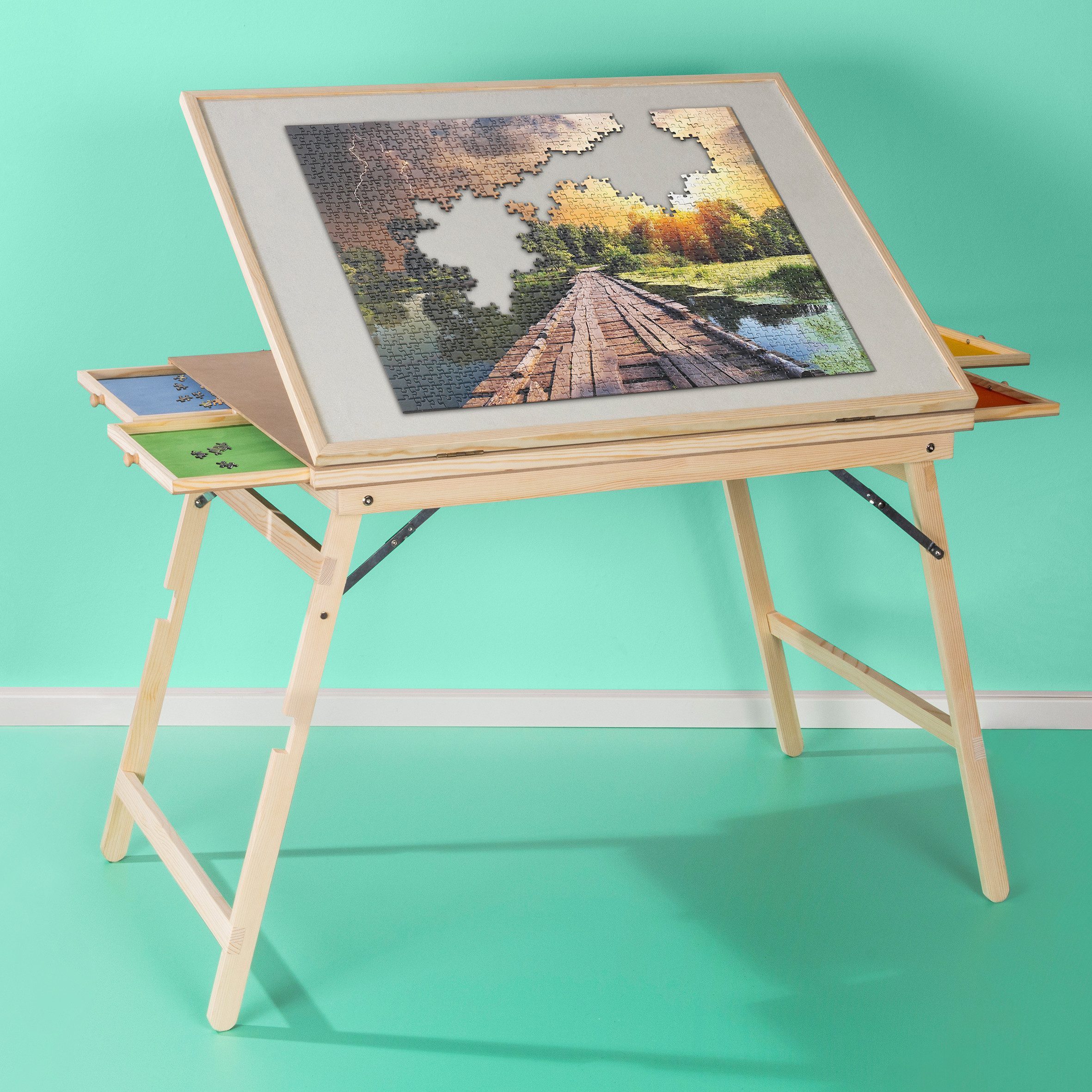 habeig Puzzleunterlage Puzzlebrett Puzzlematte 1.500 Teile mit langen Beinen Puzzletisch, extra lange Beine