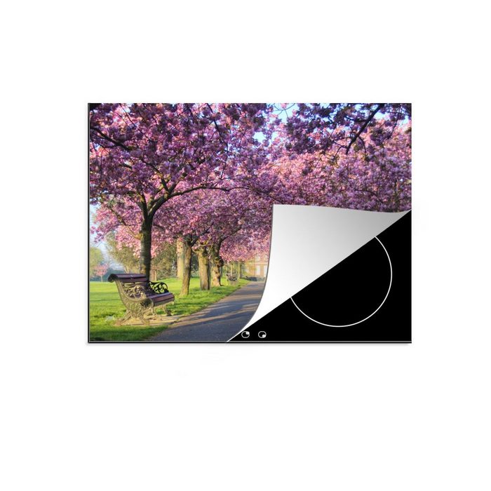 MuchoWow Herdblende-/Abdeckplatte Rosa Blüten an Bäumen im Greenwich Park Vinyl (1 tlg) Mobile Arbeitsfläche nutzbar Ceranfeldabdeckung