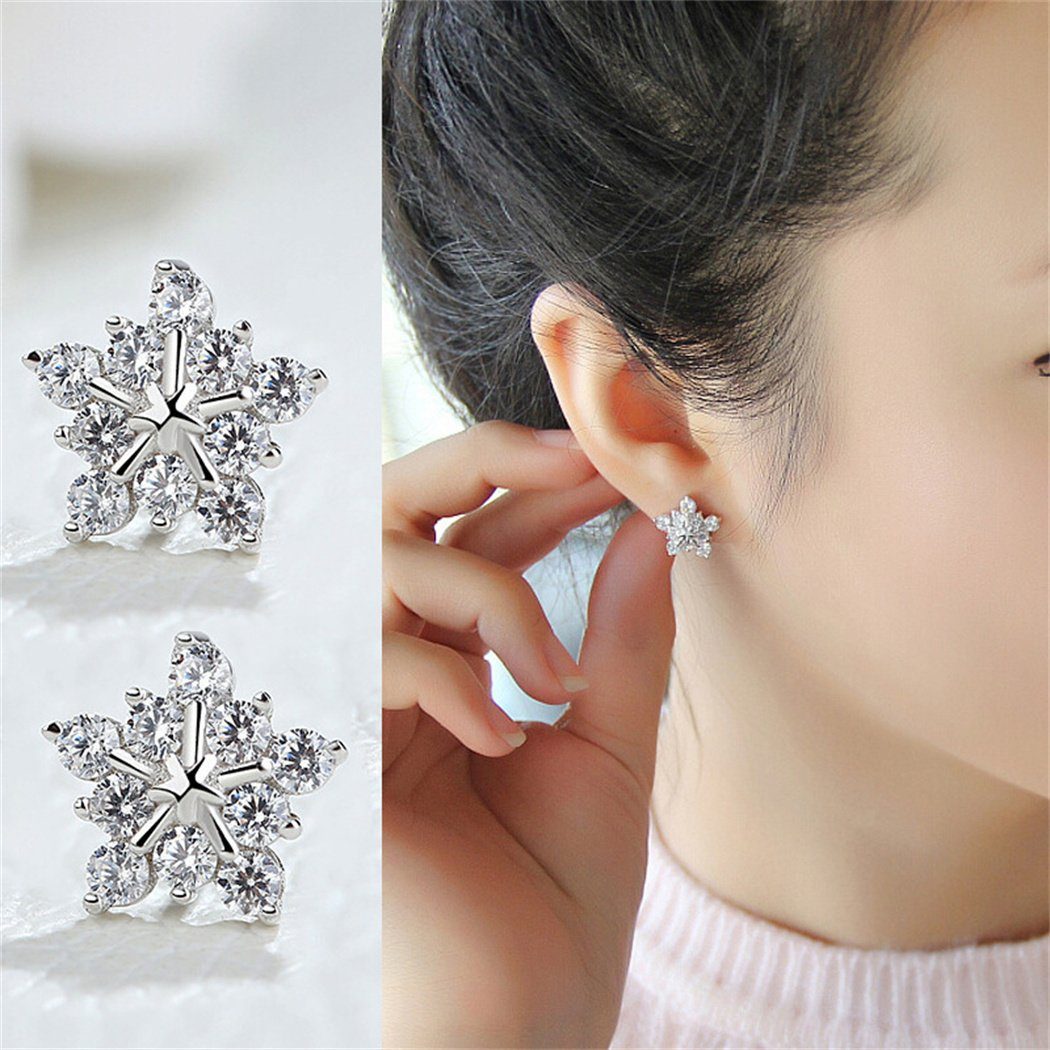 Schneeflocke Kristallen mit (1-tlg) Ohrhaken-Set DAYUT Damen-Ohrringe Zarte künstlichen
