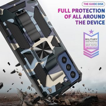 Wigento Handyhülle Für Samsung Galaxy S21 FE Camouflage Shockproof Armor TPU Schutz Tasche Hülle Cover Hellblau